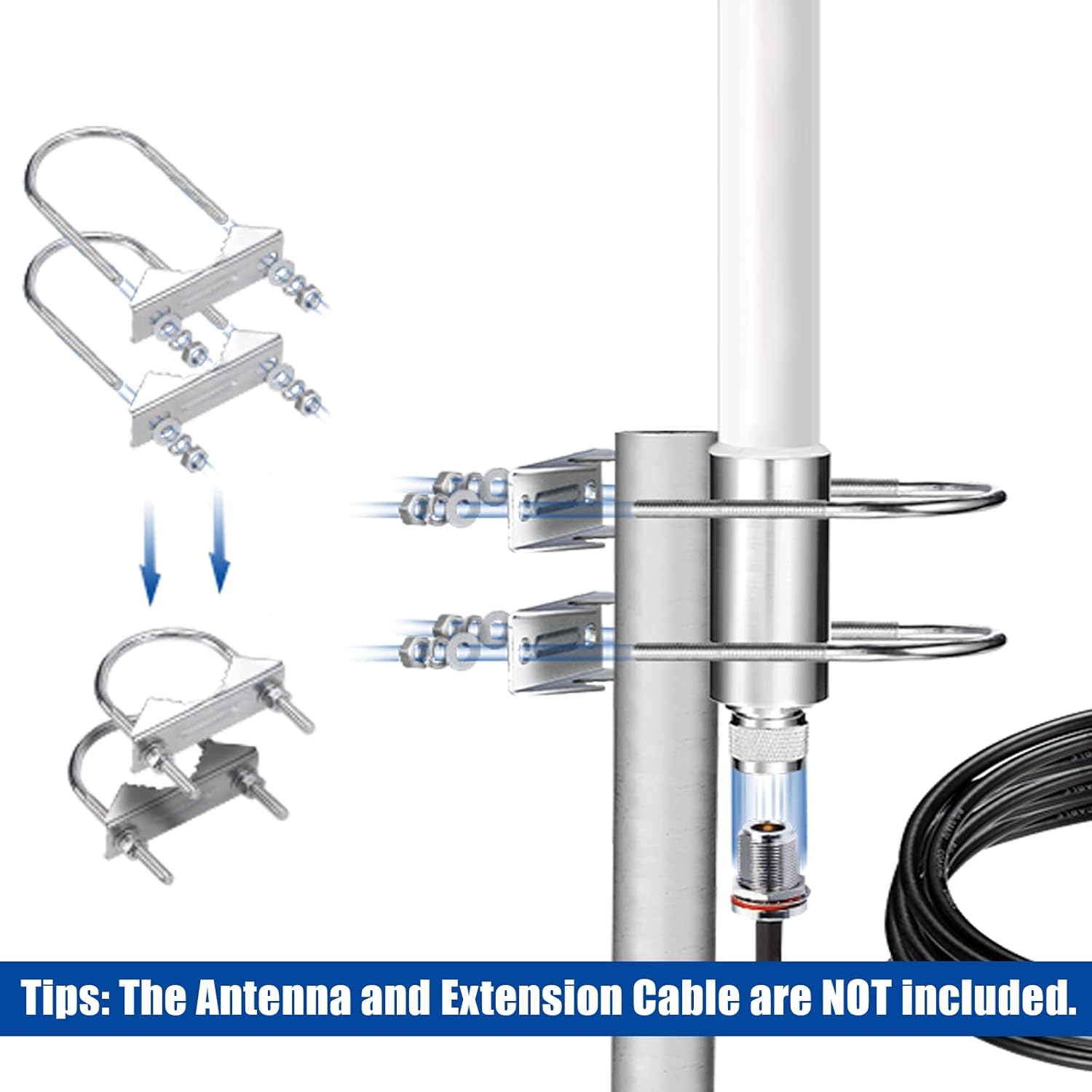 Bingfu SAT Mastschelle Doppelschelle Mast Schelle Korrosionsschutz für Outdoor LoRa Antenne Starlink Antenne WLAN Antenne, 4G LTE-Antenne, Amateurfunk-Antenne, DVBT Antenne