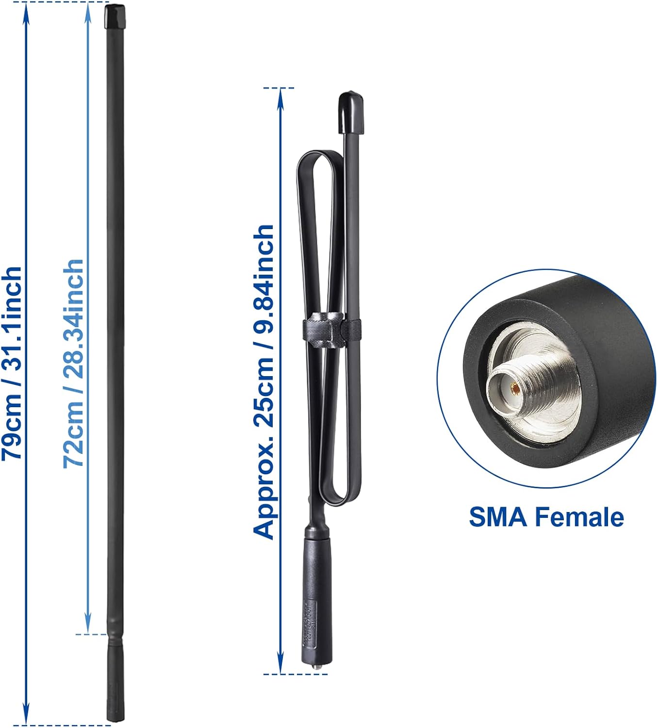 Funkgerät Antenne VHF UHF 136-460 MHz 72cm Faltbare CS Taktische SMA Buchse Amateurfunkantenne Kompatibel mit Kenwood Baofeng BF-F8HP UV-5R UV-82 BF-888S Handheld CB Amateurfunk Funksprechgerät