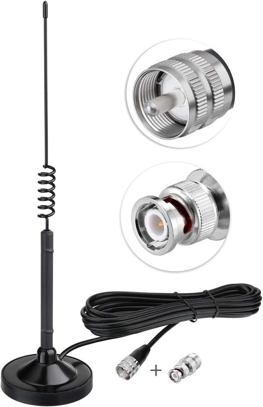 Bingfu CB Radio Antenna 27MHz Strong Magnetic Mount Kit - PL259/BNC Male Connector with 10ft RG58/U Coaxial Cable - Compatible with Galaxy Uniden Bearcat Cobra Texas Ranger RoadKing