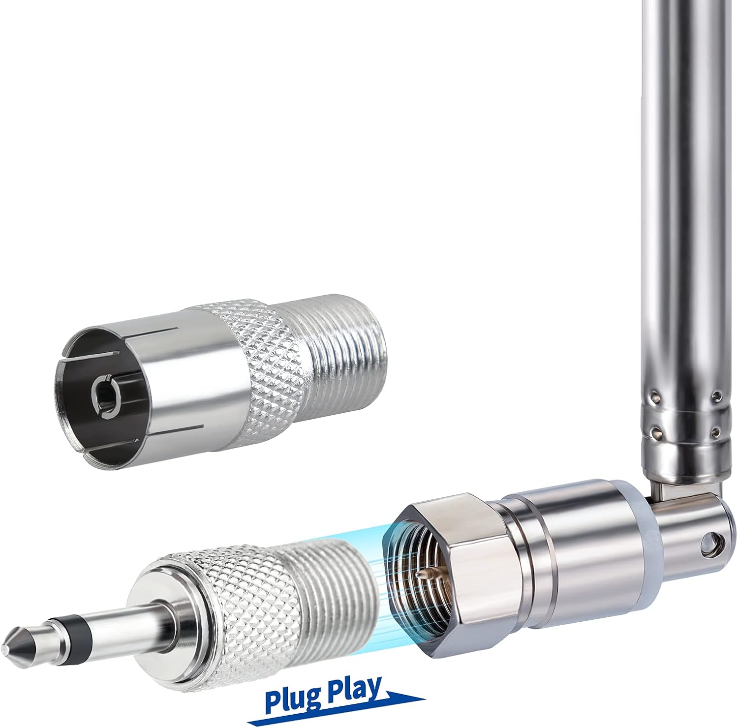 DAB UKW Radio Antenne AV Empfänger 75Ohm Unbal F Stecker Teleskopantenne, Plus 2 Zusätzliche Adapter für Tragbaren Radio-Tuner Stereo-Empfänger AV-Empfänger Stereo-Verstärker HiFi-Receiver