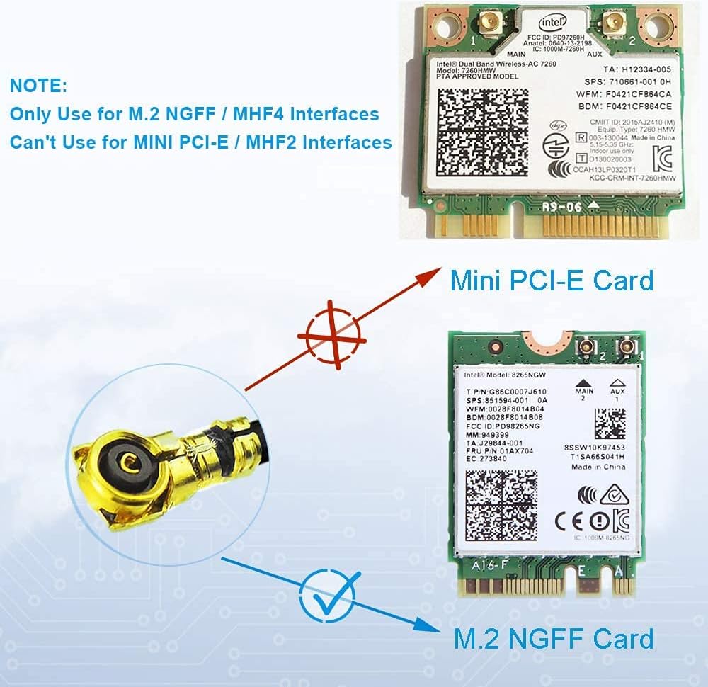 Bingfu M.2 WiFi Antenna 2.4GHz 5GHz 5.8GHz 3dBi MIMO RP-SMA Male (2-Pack) + 2 x 12 inch Ngff Ipex4 to Rp-SMA Cable for M.2 NGFF Intel Wireless Network Card WiFi Adapter Laptop