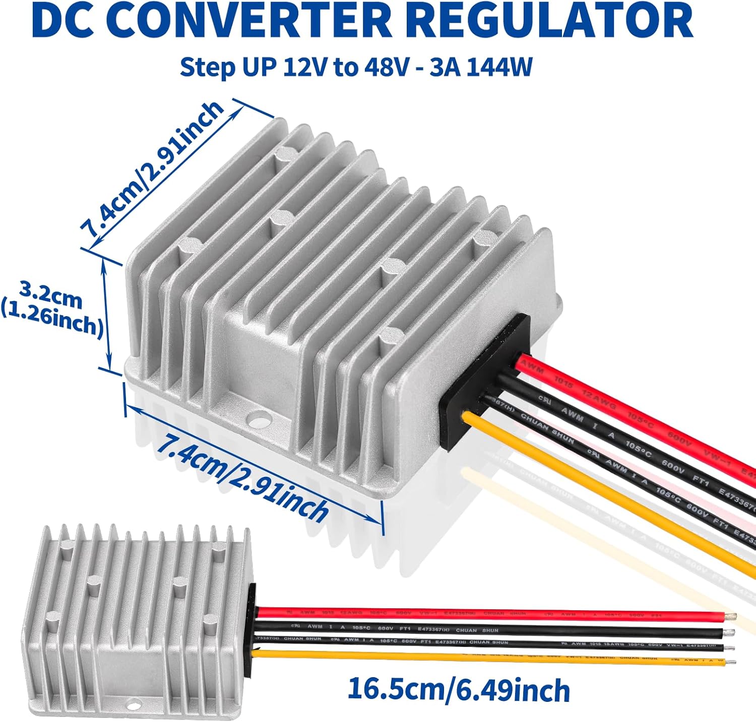 DC-Wandler Regler Step UP 12V auf 48V - 3A 144W Netzteil Adapter Spannungswandler für Starlink Golfwagen Club Car Truck Fahrzeug Boot