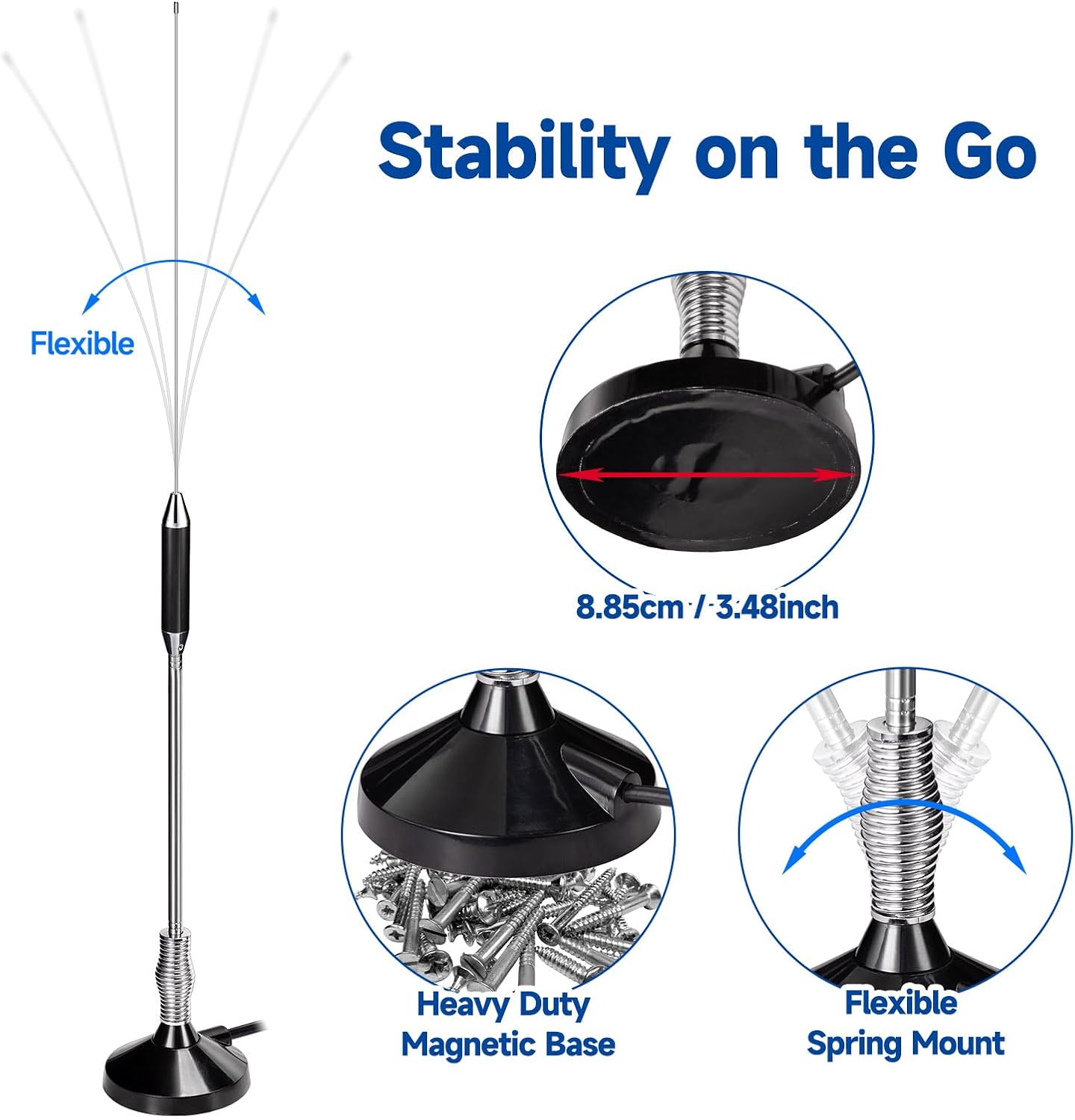 Bingfu CB Radio Antennas 27MHz - PL259 & BNC Male Truck Antenna Kit Magnetic Base - Compatible with Galaxy Uniden Bearcat Cobra Radioddity Texas Ranger RoadKing Mobile CB Radio