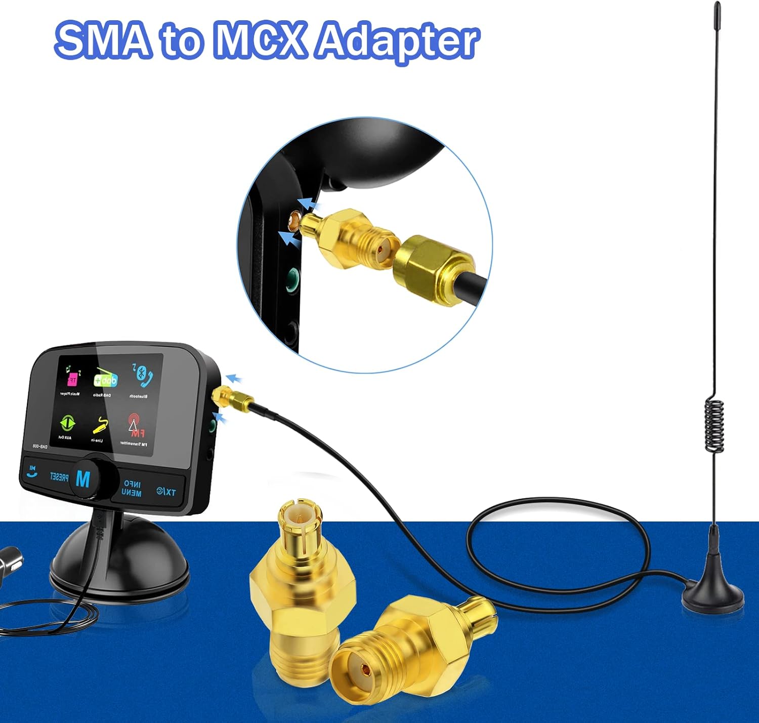 BINGFU DAB Antennenadapter MCX Stecker auf SMA Buchse Antennenstecker 2 Stück kompatibel mit DAB + Radio Alpenpionier Clarion Pure Revo MEHRWEG