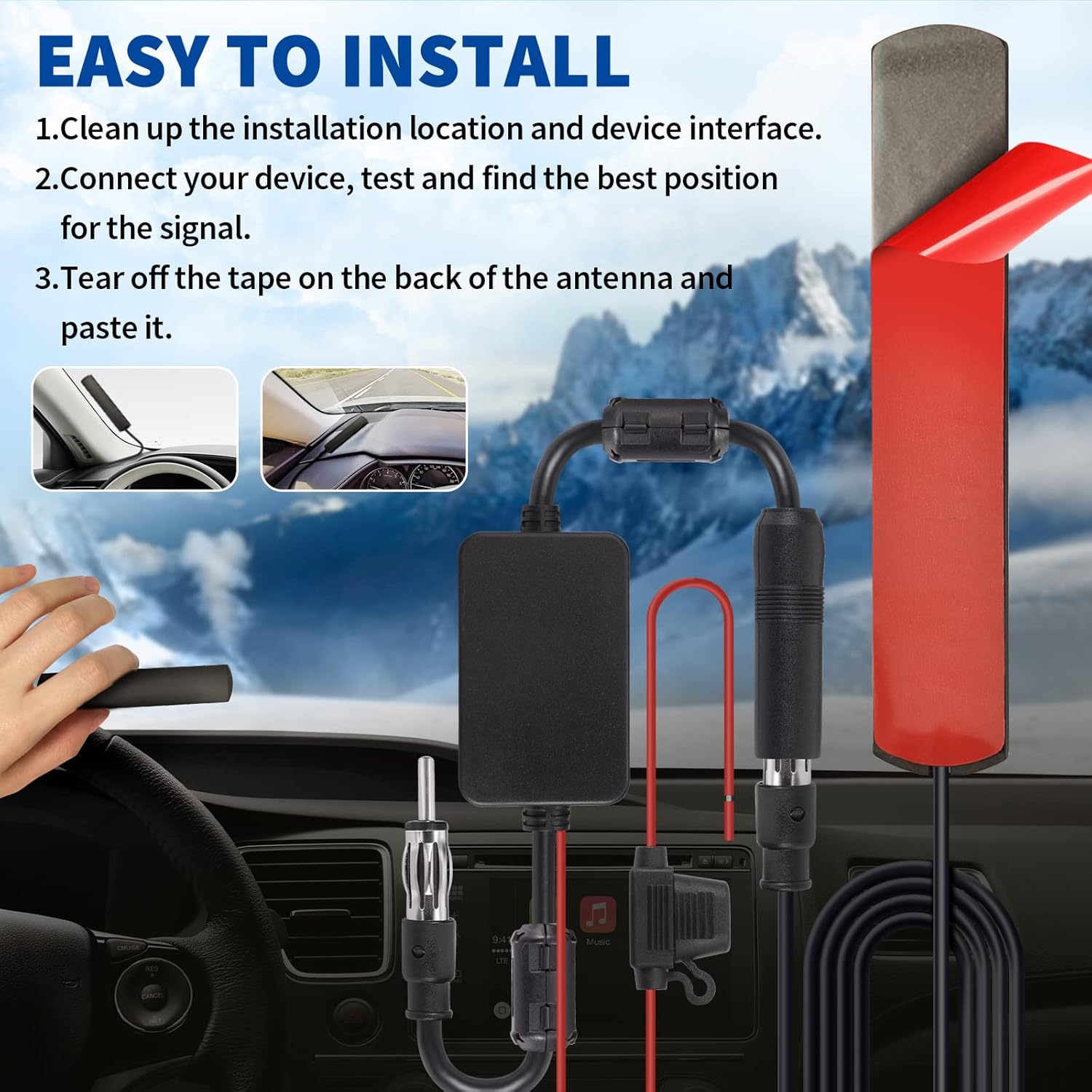 Autoradio Antenne FM AM Auto Antenne mit Signalverstärker, 12-V-Netzteil, DIN-Stecker, Adapter für Fahrzeug, LKW, SUV, Autoradio, Stereo-Media-Head-Unit-Empfänger