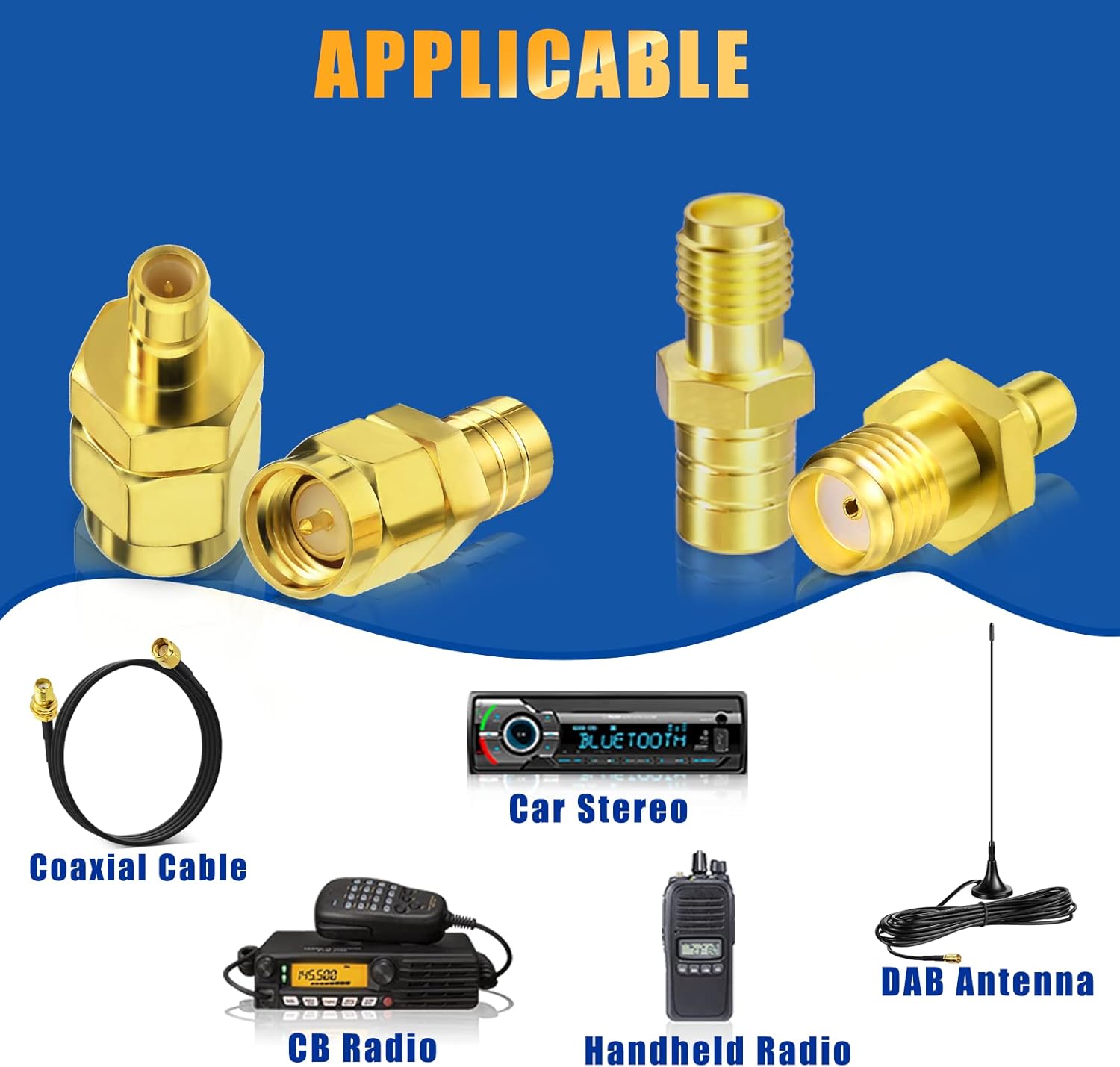 DAB Car Radio Antenna SMB Adapter to SMA Plug RF Converter 4 Kit Compatible with DAB Car Radio Stereo Head Unit Receiver Tuner
