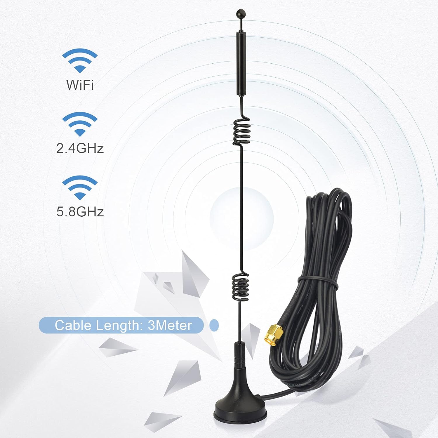 Bingfu WLAN Antenne Dualband 2,4 GHz 5 GHz 5,8 GHz 9 dBi Magnetfuß MIMO RP-SMA-Stecker Antenne (2 Stück) für WLAN-Router Booster Range Extender Gateway Mini-PCI-Express-PCIE-Netzwerkkarte USB-Adapter