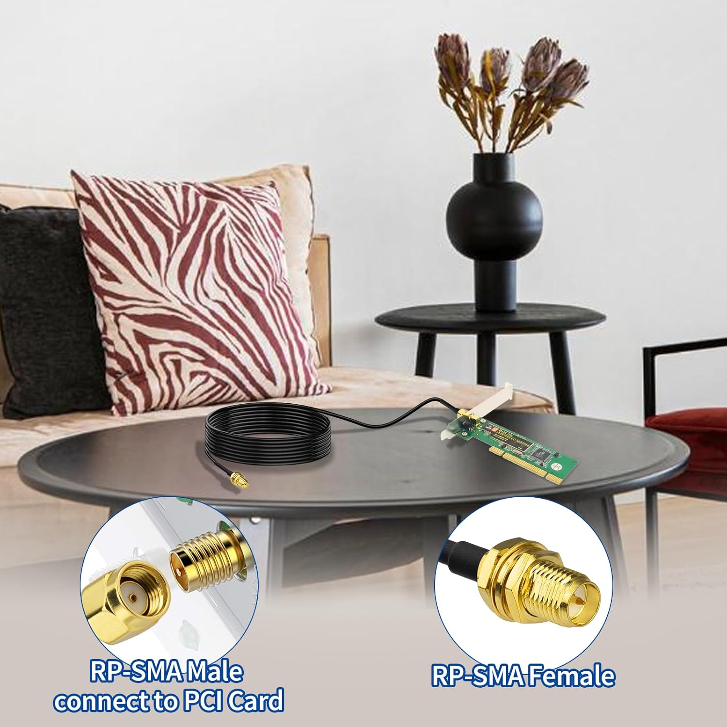 WLAN-Antennen Verlängerungskabel RP-SMA-Stecker auf RP-SMA-Buchse RG174-Koaxialkabel für WLAN-Router, Sicherheitskamera, kabelloser Mini-PCI-Express-PCIE-Netzwerkkartenadapter, 10m