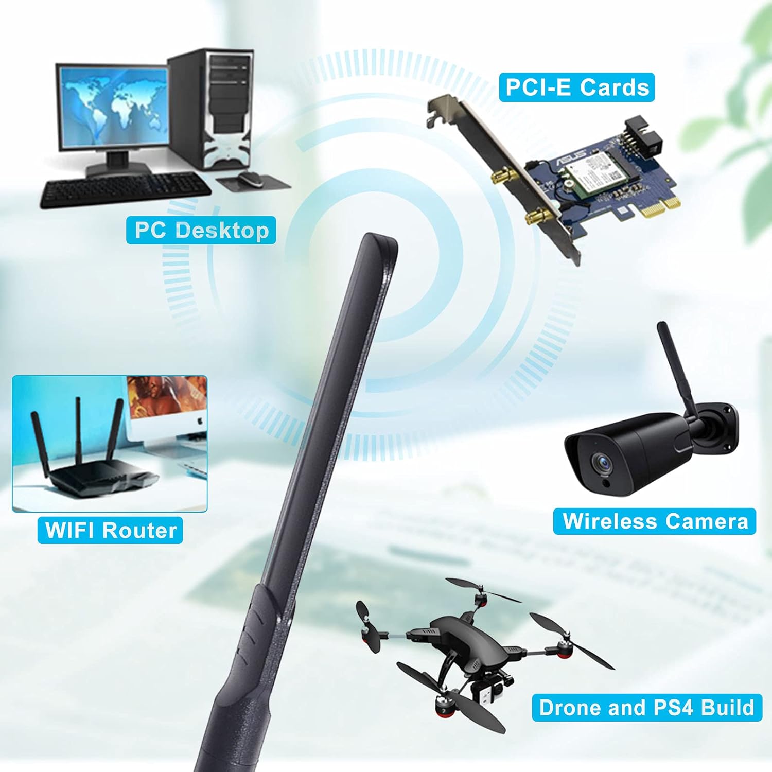 Bingfu WLAN Antenne, 2,4G/5,8GHz 8dBi MIMO RP-SMA Antenne Kompatibel mit ASUS Fenvi Rosewill Gigabyte WLAN Router Mini-PCI-Express PCIE-Netzwerkkarte WiFi Adapter Überwachungskamera, 2 Stück