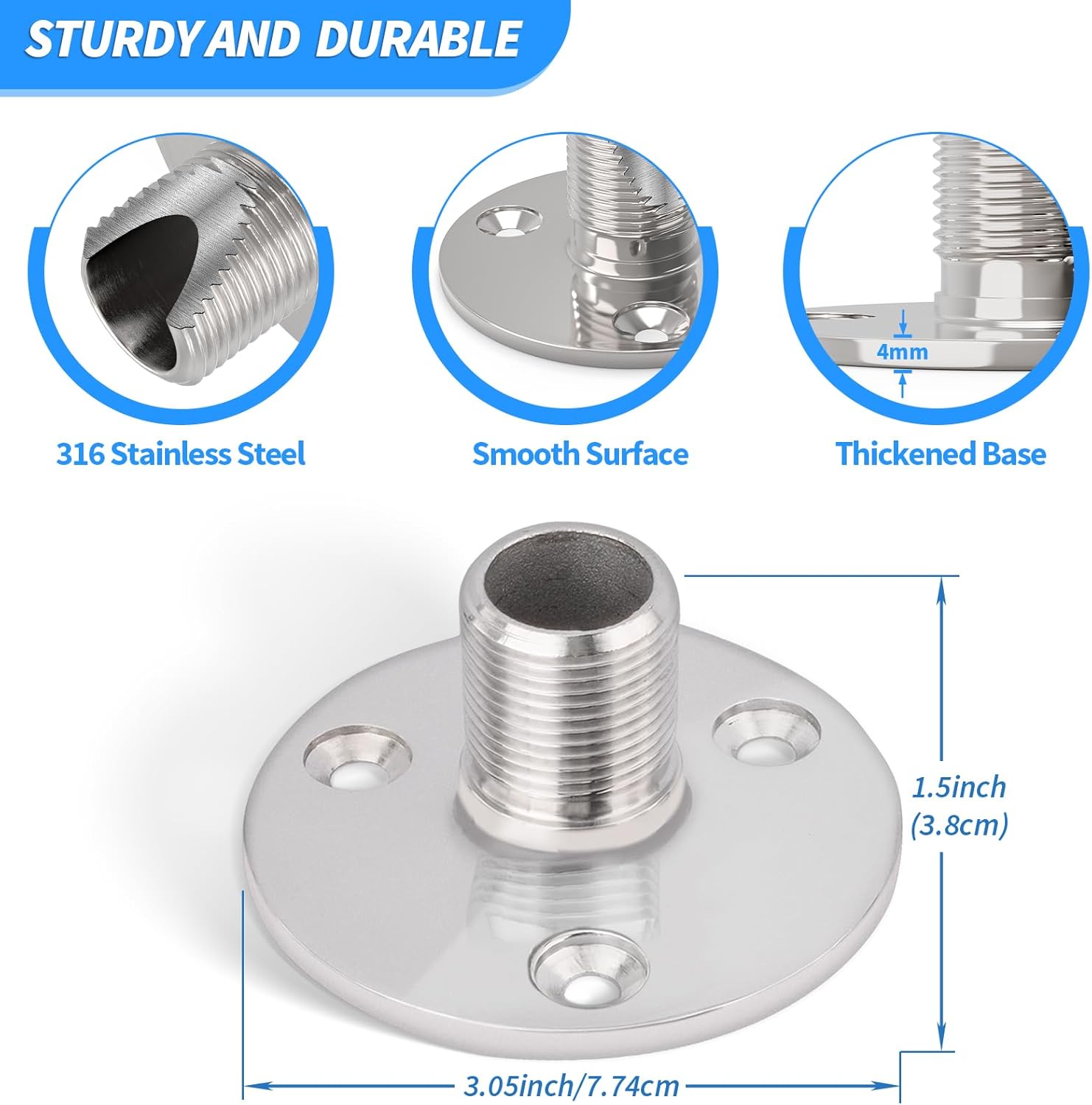 Bingfu VHF Marine GPS Antenna Base Mount Kit 316 Stainless Steel Fixed Mount Bracket for Boat Automotive