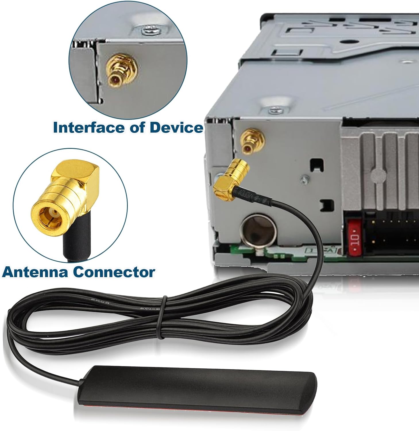 Bingfu DAB Car Antenna SMB Adhesive Mount Hidden Patch Antenna with 3 m RG174 Cable Compatible with Car Stereo Receiver Media Head Unit, Marine Boat Radio Stereo Receiver