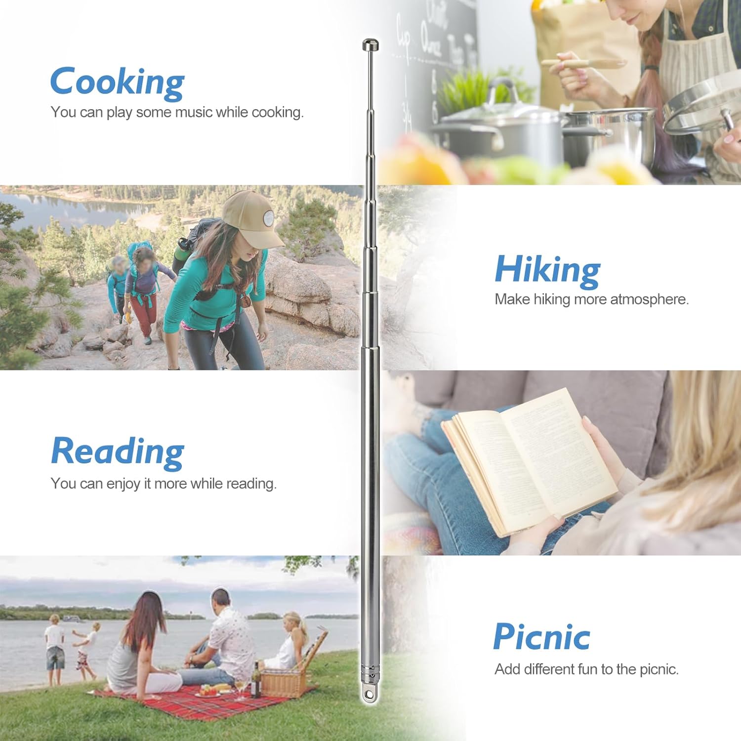 FM FM Portable Radio Antenna Replacement 7-Sections 74 cm Telescopic Antenna 2 Kit Compatible with TV ATSC DVB-T DVB-T2 Portable Indoor Radio Bluetooth Stereo Receiver AV Audio Vedio Home