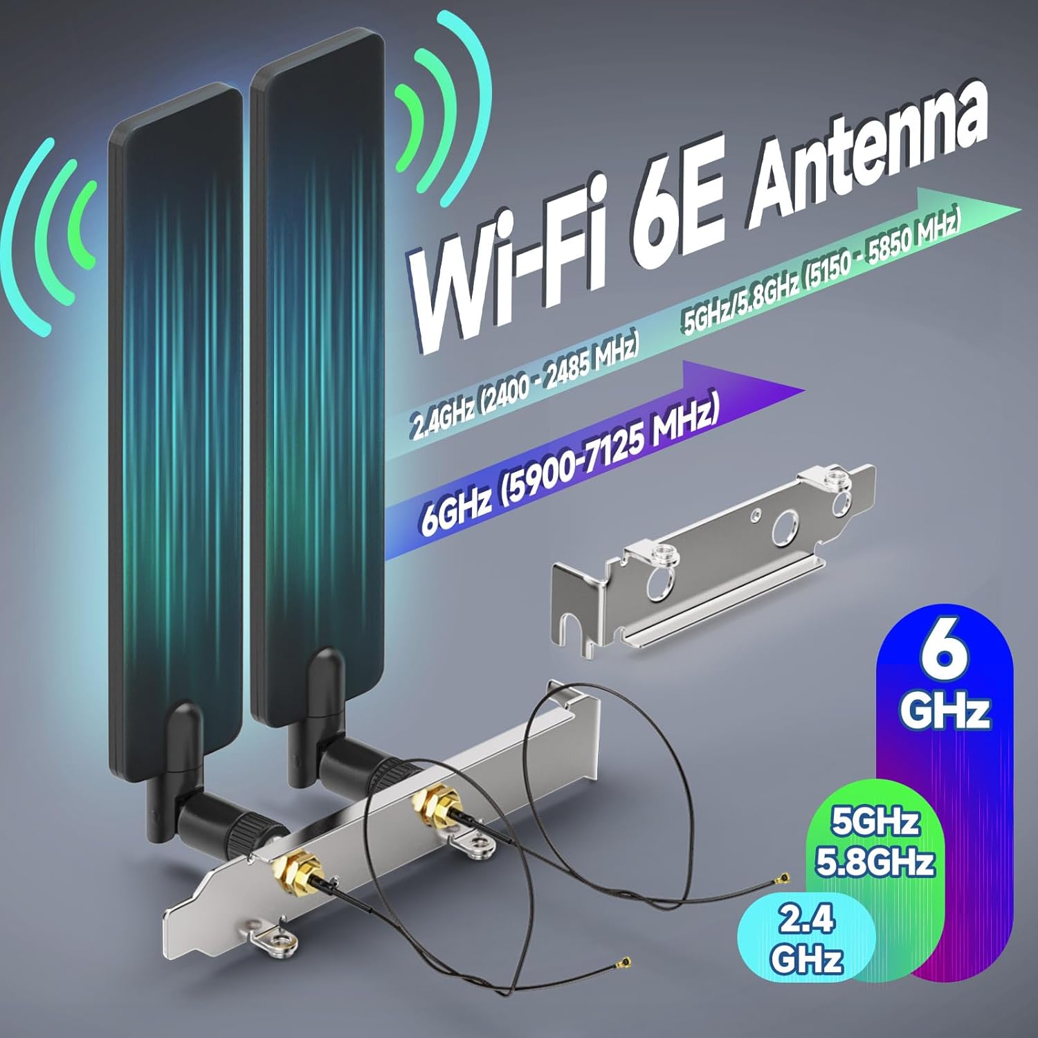 Tri-Band WiFi 2,4 GHz 5 GHz 6E Wifi6 Antenne & 25 cm U.FL IPX IPEX MHF4 auf RP-SMA Kabel mit PCI-Steckplatzhalterung für M.2 NGFF Intel Drahtlose Netzwerkkarte WiFi-Adapter