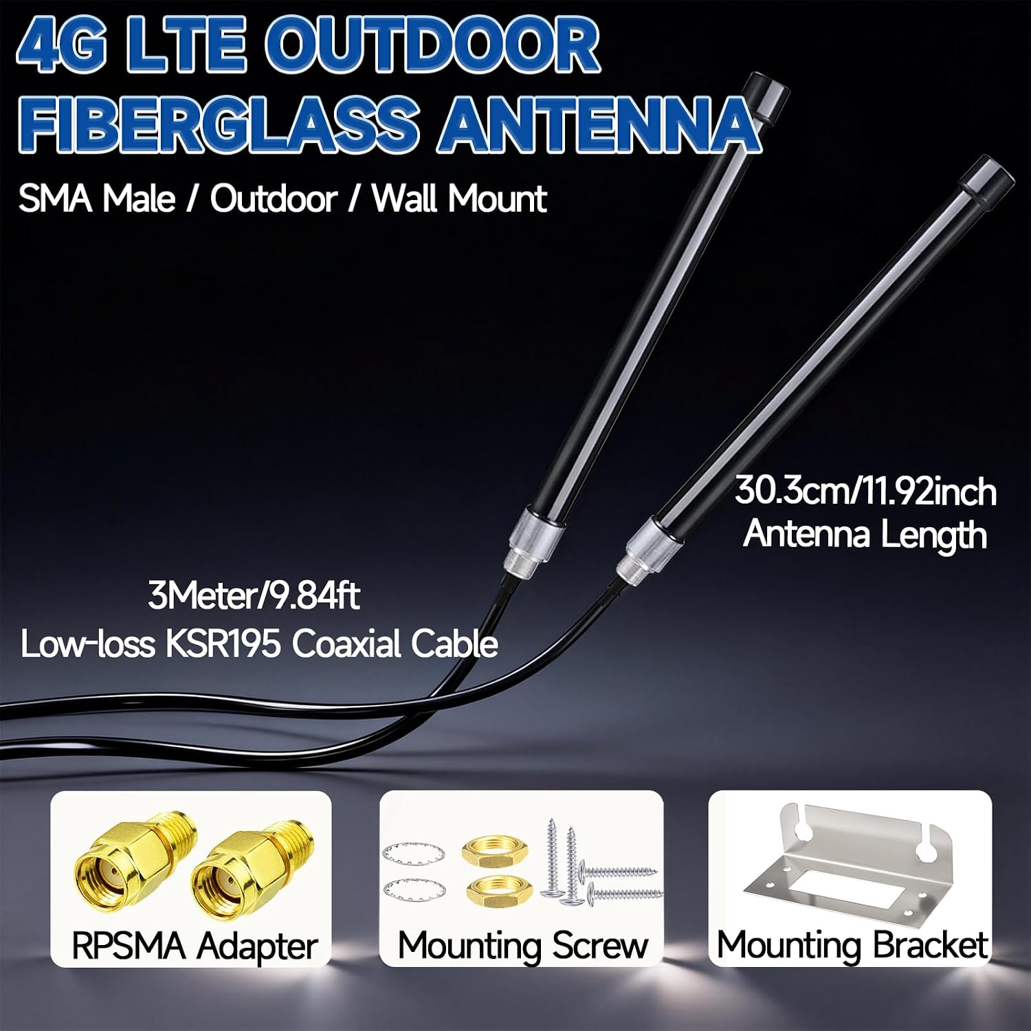 Bingfu 4G LTE Antenne Outdoor MIMO Antennen-Kit, SMA/RP-SMA, 3m Kabel