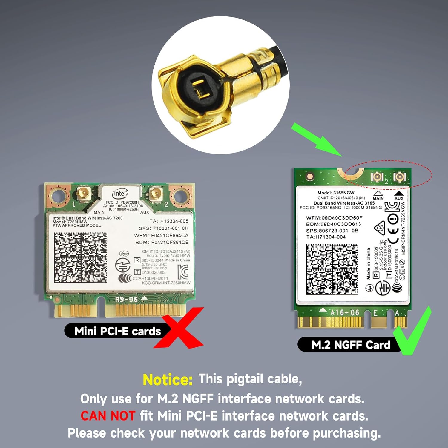 Bingfu M.2 WiFi Antenna 2.4GHz 5GHz 5.8GHz 3dBi MIMO RP-SMA Male + 2 x 9.84 inch Cable + PCI Slot Bracket for M.2 NGFF Intel Wireless Network Card WiFi Adapter Laptop