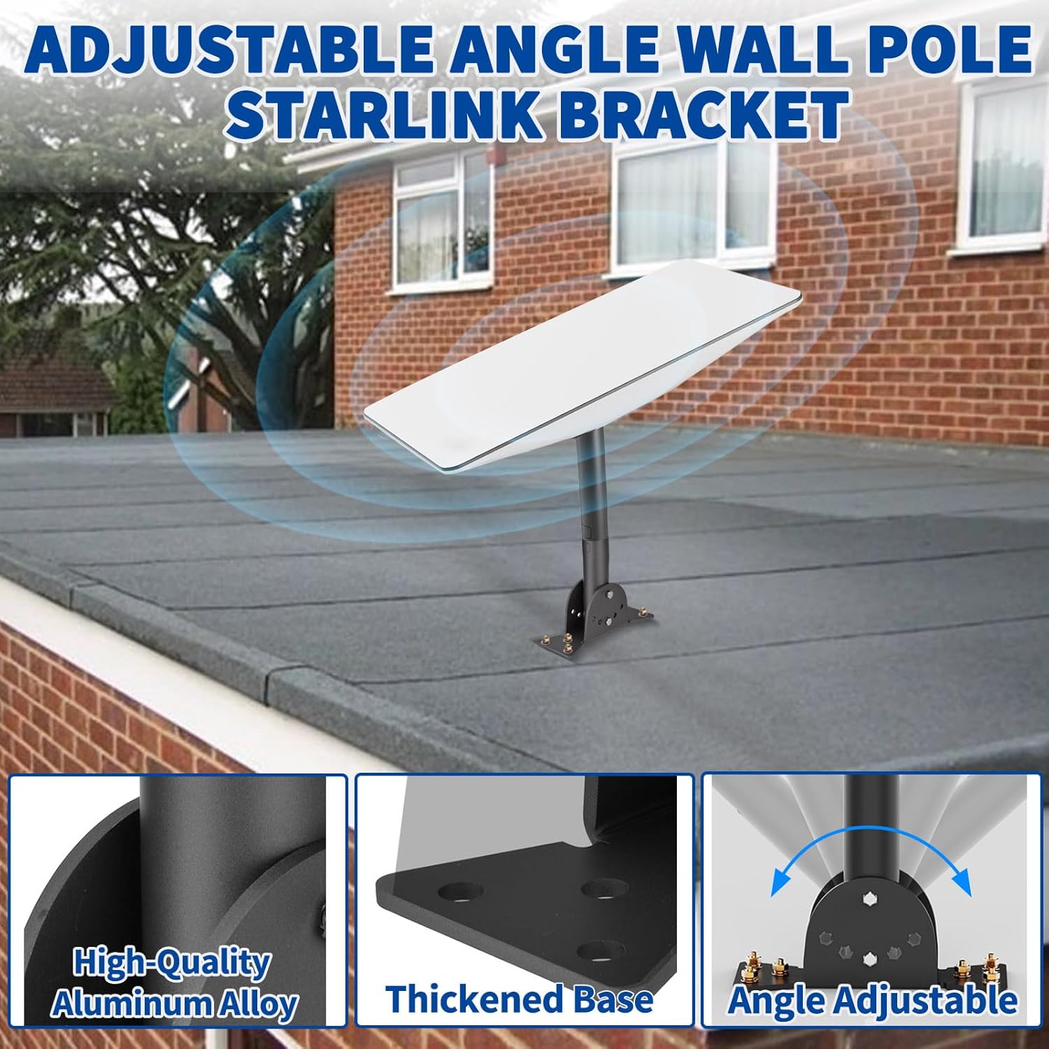 Bingfu Robuste dickere Halterung für Starlink Gen2 V2 Satelliten-Internet-Schüsselantenne - Schwerlast-Wandmast-Montagekit mit verstellbaren Winkelhalterungen