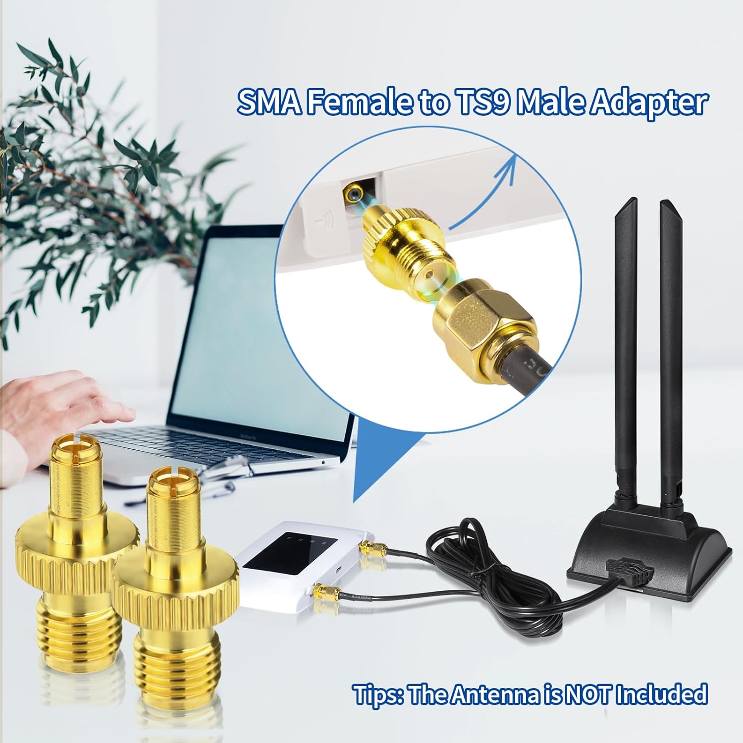 Bingfu SMA-Buchse auf TS9-Stecker Adapter für 4G LTE-Router, Mobiler Hotspot, MiFi-Router, Mobilfunk-Breitband, USB-Modem-Dongle-Adapter, 2-Stück