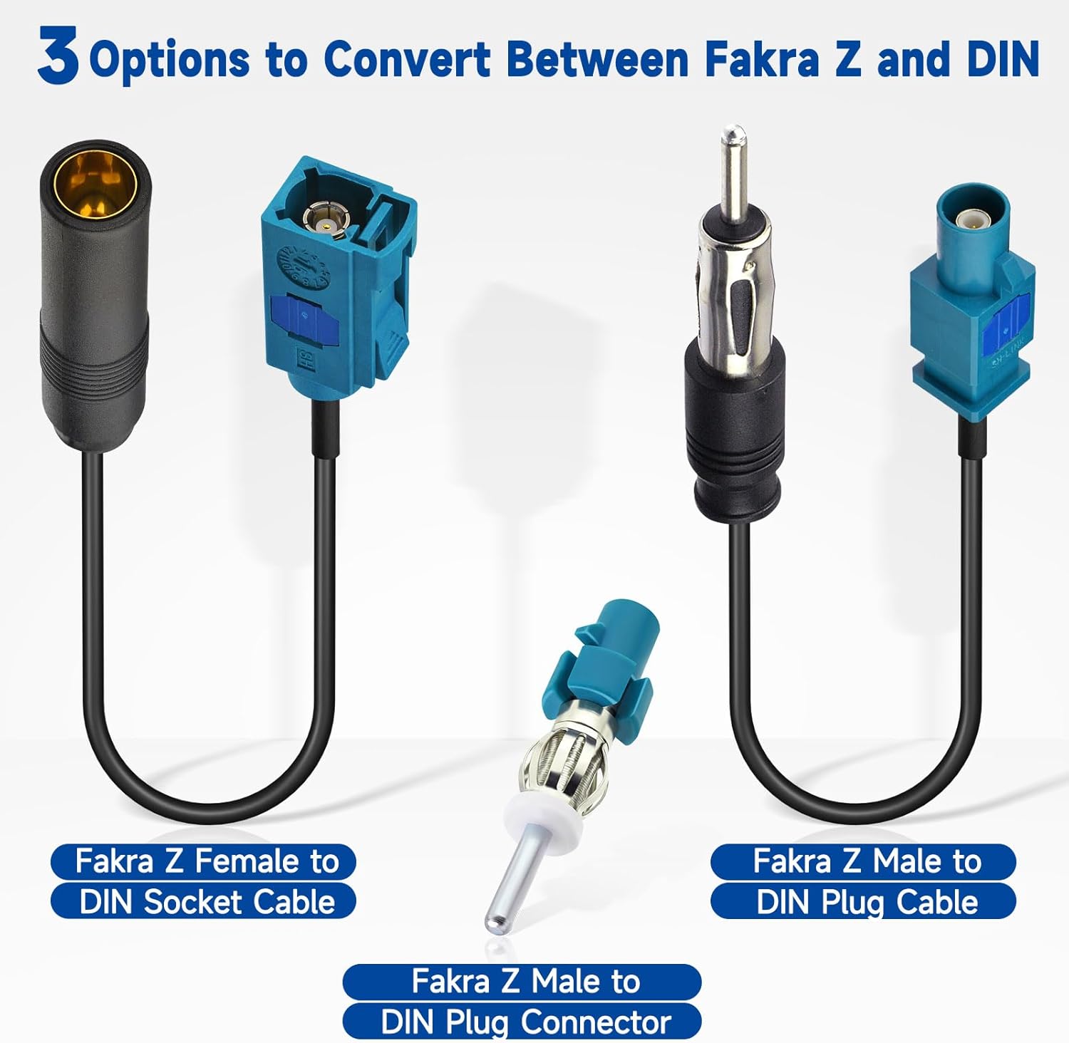 Bingfu Universal Vehicle FM AM Radio Fakra Z Male Female to DIN Plug Connector Cable (2-Pack) with Fakra Z Male to DIN Plug Connector for Car Stereo Audio HD Radio Head Unit CD Media Player Receiver