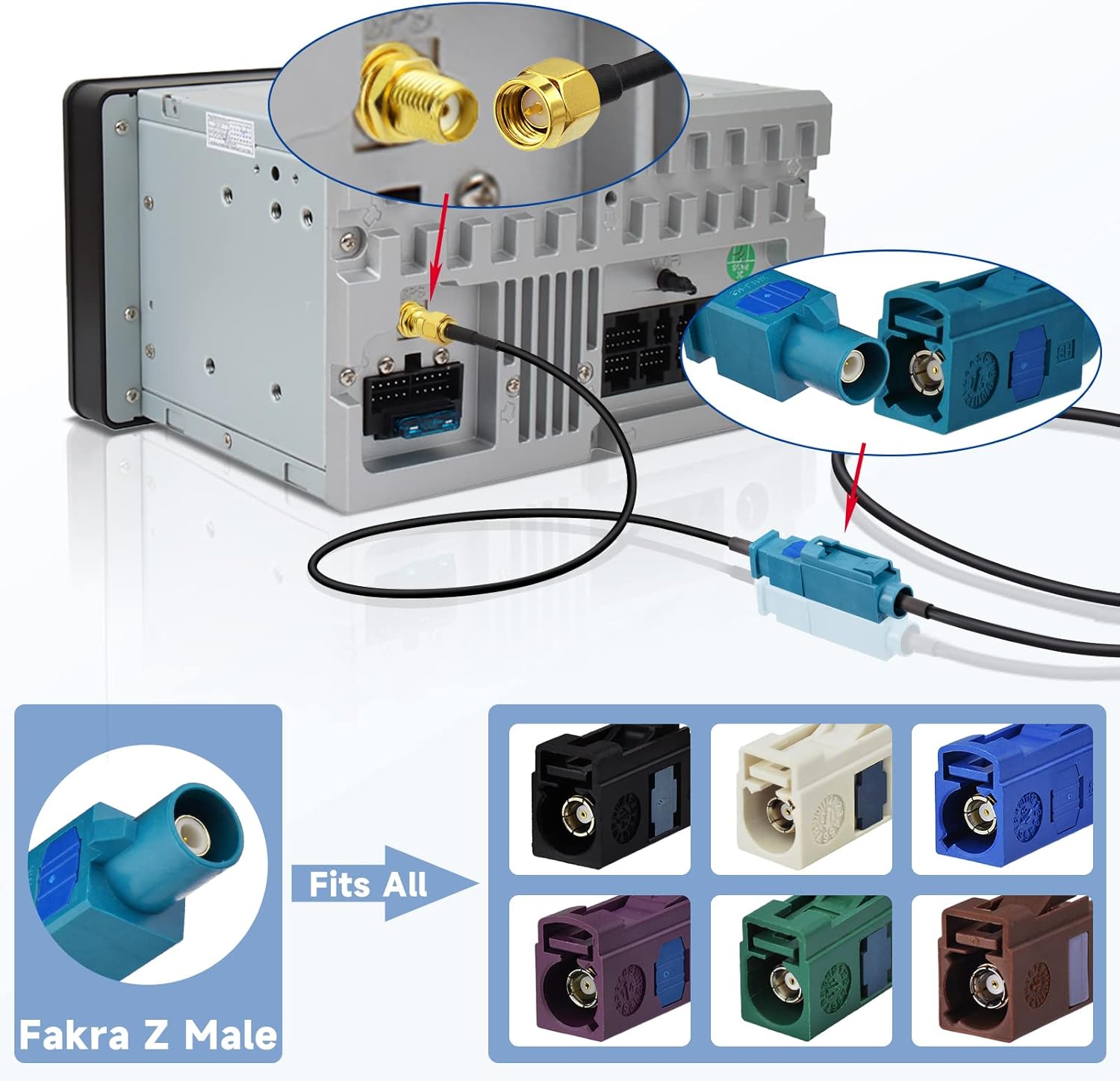 Fakra Z Stecker auf SMA Stecker Auto Antenne Verlängerungskabel 30cm für Autoradio Android Head Unit GPS Navigation FM Radio Sirius XM Satellitenradio 4G LTE TEL Telematik Bluetooth Modul