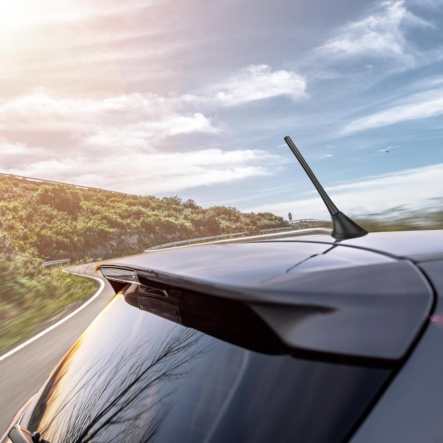 Bingfu Auto-Radioantenne, 22cm universelle Dachmontage FM/AM Antenne mit Montagefuß, 5m Kabel, DIN-Stecker für Auto, LKW, SUV Stereo-Head-Unit-Empfänger