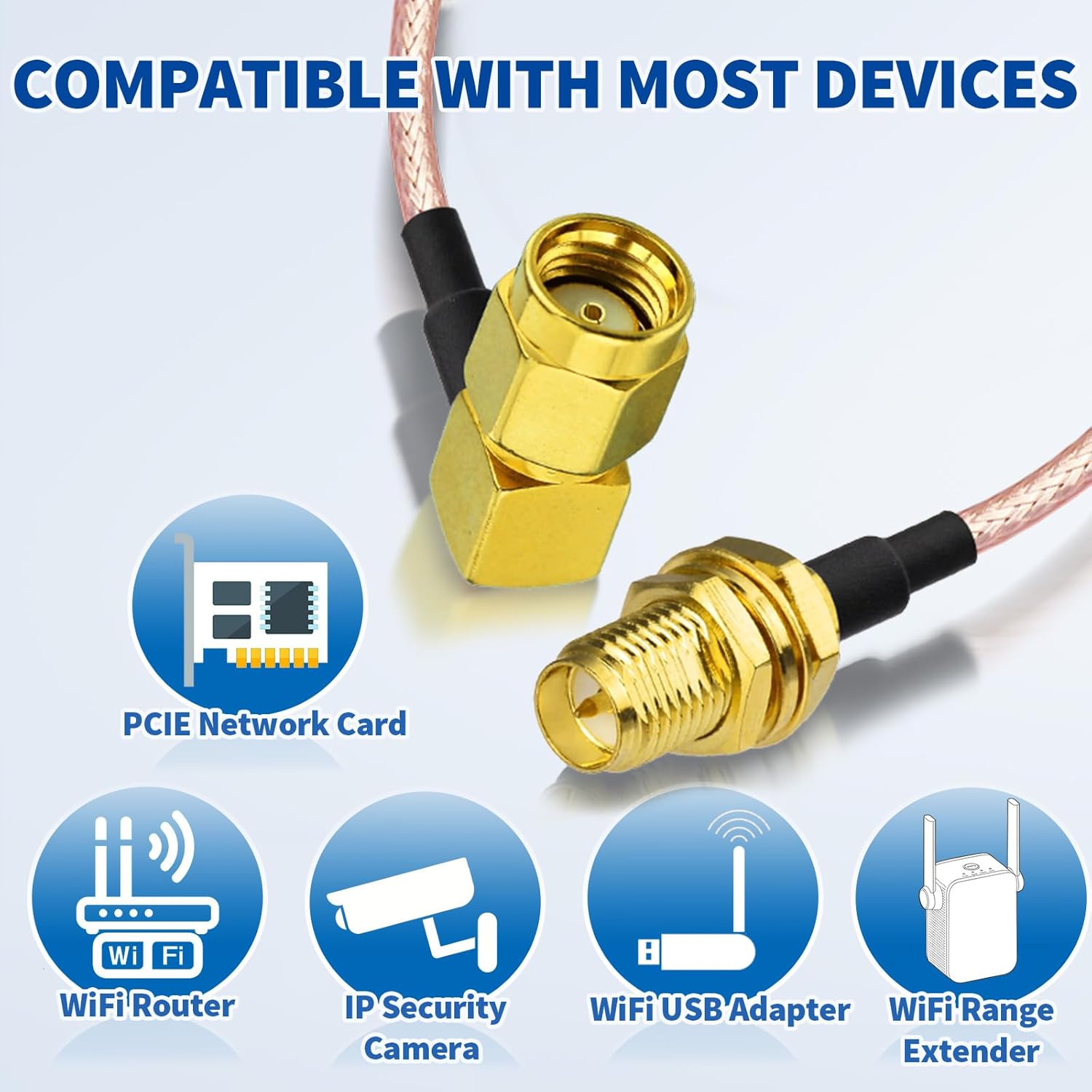 WLAN Antennen Verlängerungskabel RP-SMA Stecker Rechtwinklig auf RP-SMA Buchse RG316 Kabel 30 cm für WiFi-Router-Sicherheit IP-Kamera-Monitor Mini-PCIE-Karte, 2 Stück