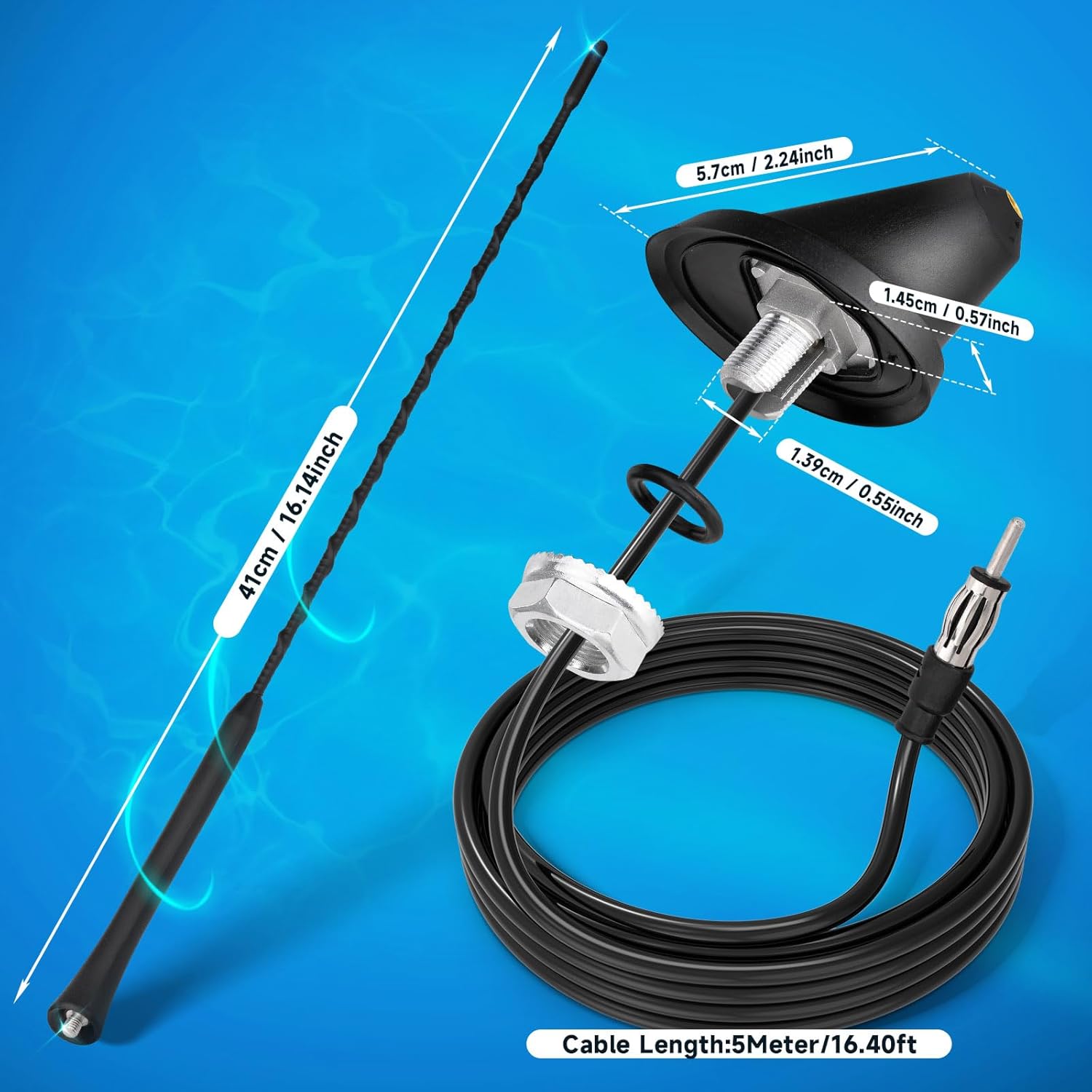 Autoantenne, Auto Dachmontage FM/AM Radio Antenne mit Montagebasis, 5M Kabel, DIN-Stecker für Auto, LKW, SUV Stereo-Headunit-Receiver