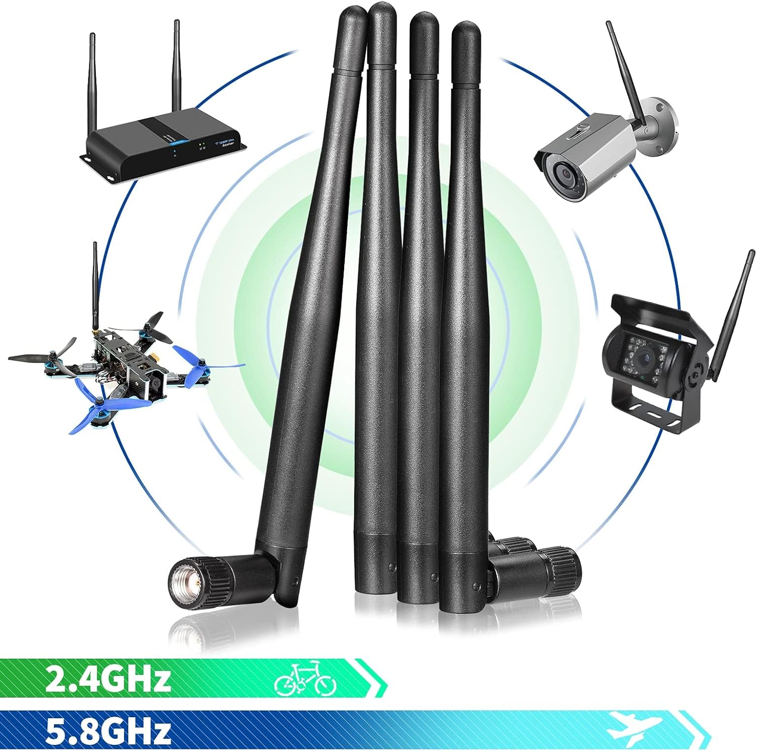 Click to see full view Bingfu Wifi Antenna 2.4GHz 5GHz 5.8GHz 3dBi RP-SMA Antenna Replacement (4pcs) for WiFi Router Wireless Network Card USB Adapter Security IP Camera Video Surveillance Monitor