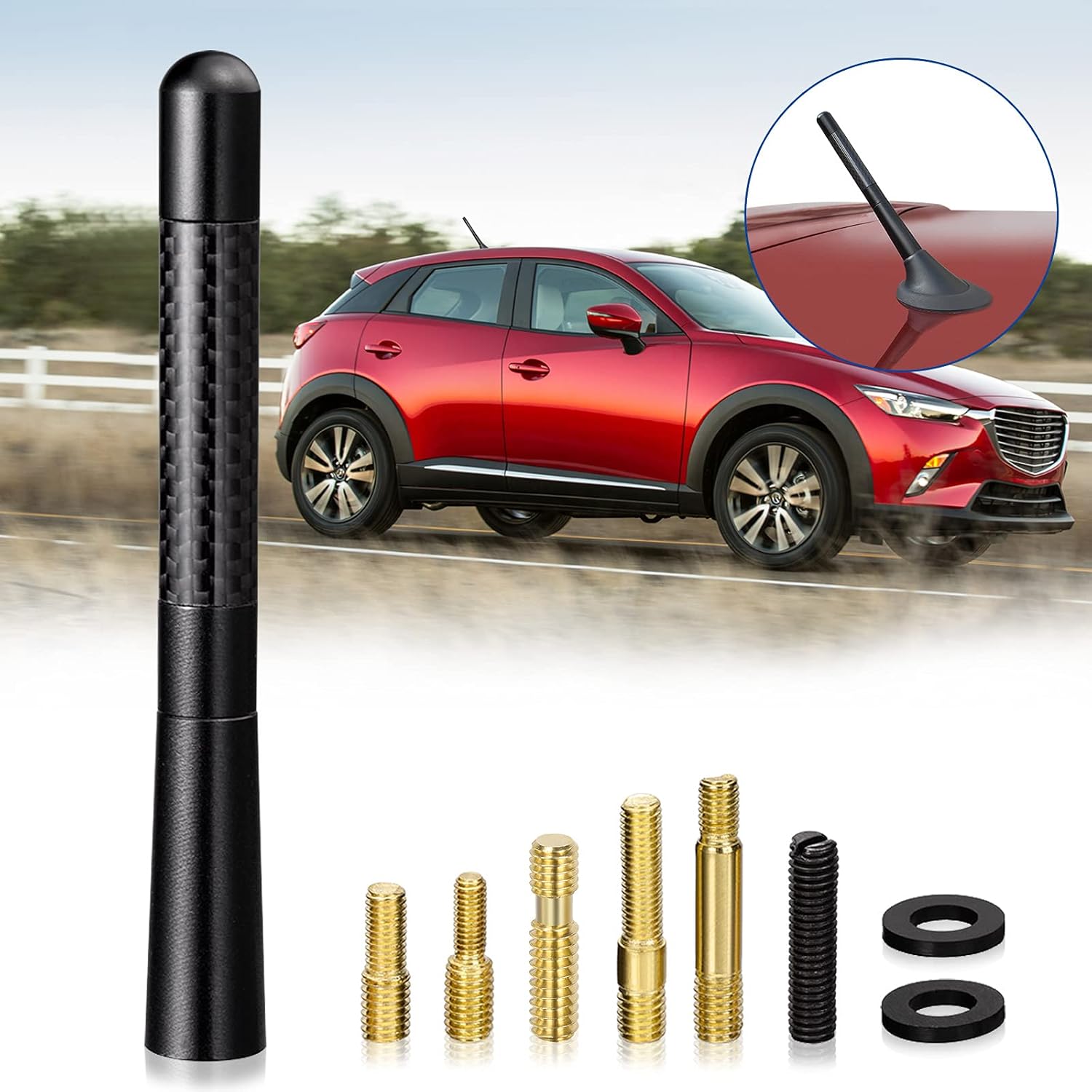 Bingfu Autoantenne Universal Auto Antenne DAB FM KFZ Kurzstab Dachantenne Ersatz Auto Antenne mit M4.0 M5.0 M6.0 Schrauben Kompatibel mit alle Autos