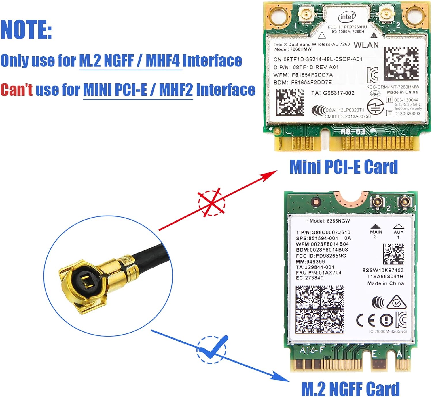 M.2 WiFi Antenna 2.4GHz 5GHz 5.8GHz 3dBi MIMO RP-SMA Male (2-Pack) + 2 x 30cm NGFF IPEX4 to RP-SMA Cable for M.2 NGFF Intel Wireless Network Card WiFi Adapter Laptop