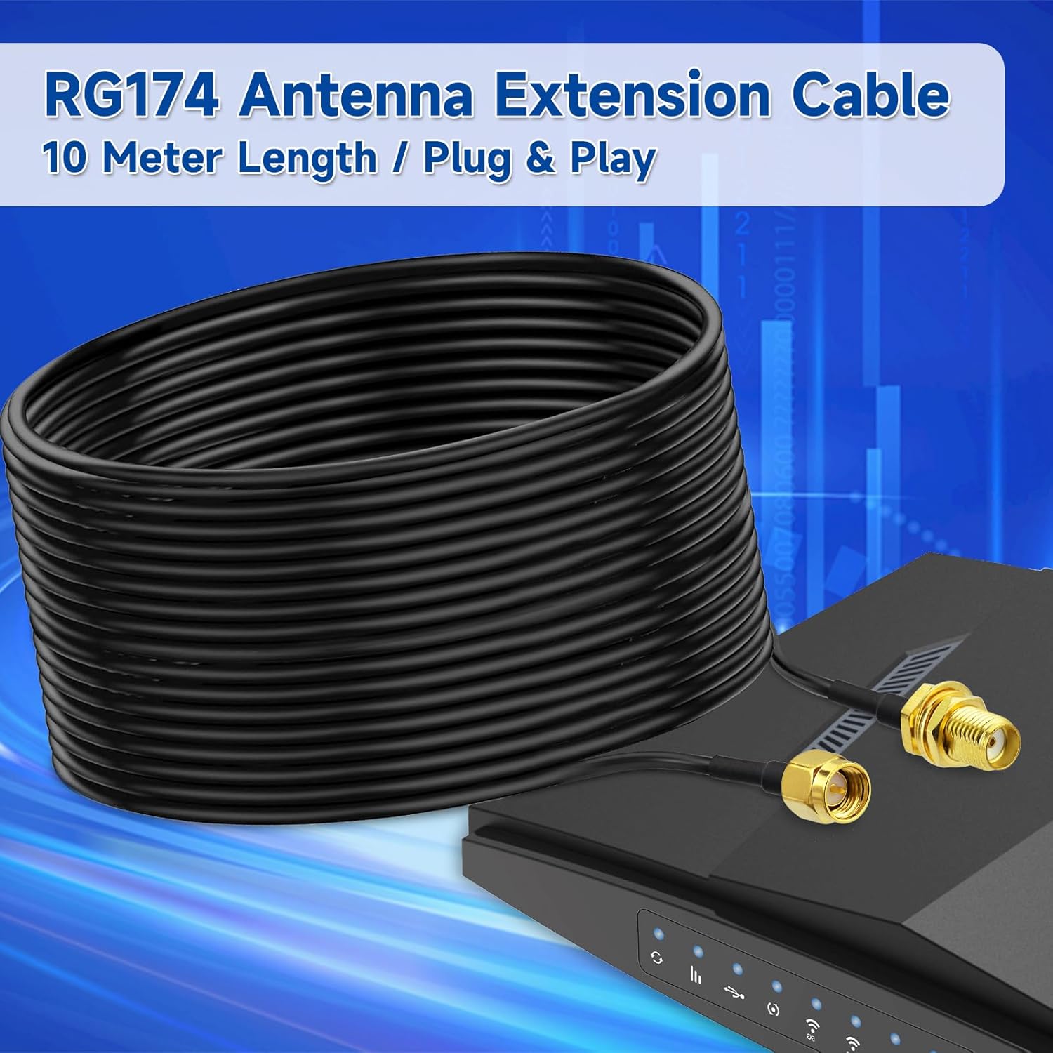 4G LTE Verlängerungskabel, SMA-Stecker auf SMA-Buchse RG174-Antennenkabel kompatibel mit 4G LTE-Router Gateway Modem Mobilfunk SDR-Dongle-Empfänger, 10m