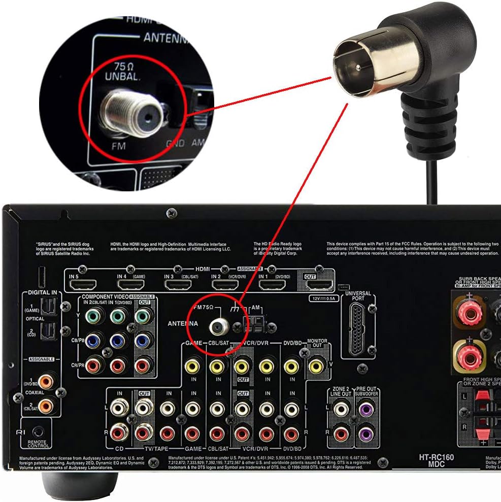 Bingfu FM UKW Radio Antenne F-Stecker Adapter mit 1.5M 4.92ft Verlängerungskabel und AM FM Antenne Loop 3-Pin Mini Connector for Oenon Sherwood Yamaha Sharp AV Receiver Systems