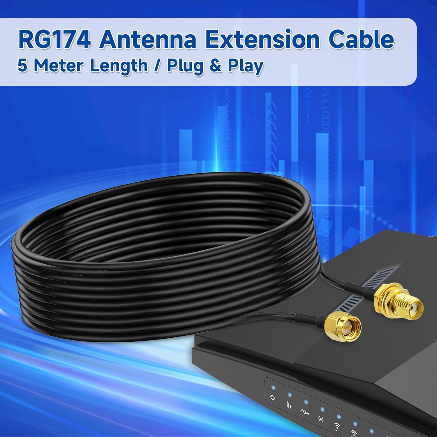 BINGFU 4G LTE Verlängerungskabel, SMA-Stecker auf SMA-Buchse RG174-Antennenkabel kompatibel mit 4G LTE-Router Gateway Modem Mobilfunk SDR-Dongle-Empfänger, 5m