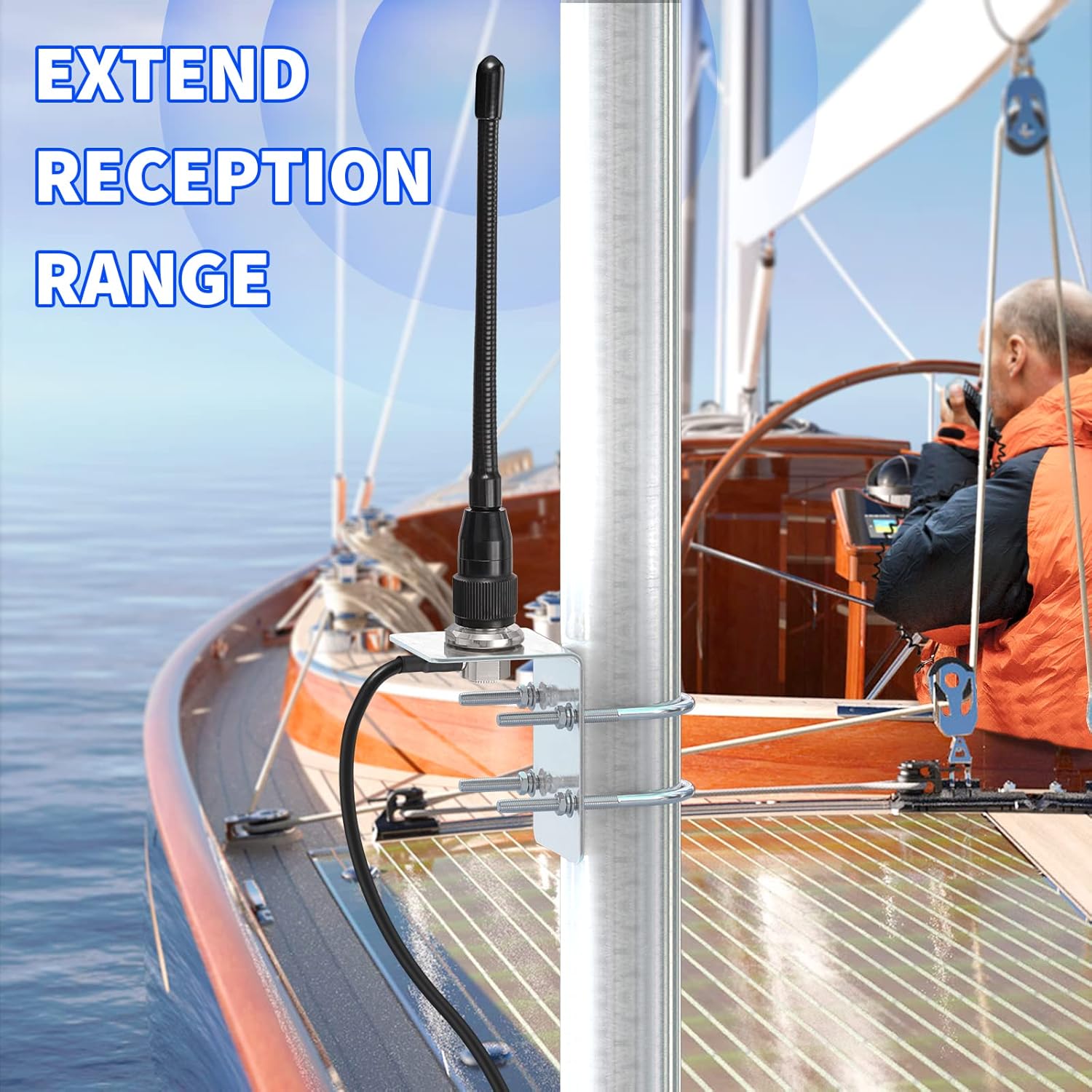 Bingfu Marine VHF Radio External Antenna 156-163MHz PL259 Male L Mount Bracket Antennas with 16.5 feet 5m RG58 Coaxial Cable for Car Truck Boat ATV Amateur Mobile Ham Radio