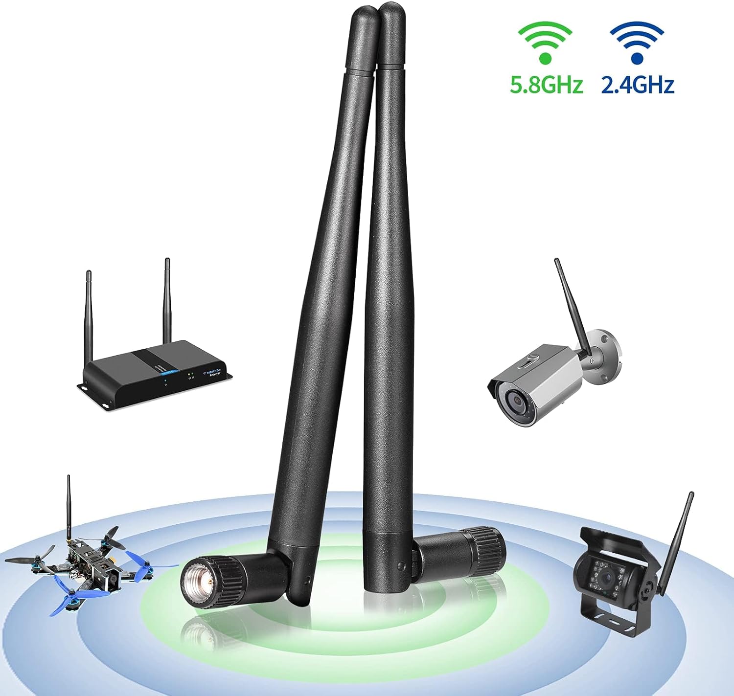 Bingfu Dual Band WiFi Antenna 2.4GHz 5GHz 5.8GHz 3dBi RP-SMA Male Antenna Replacement (2-Pack) for WiFi Router Wireless Network Card USB Adapter Security IP Camera Video Surveillance Monitor