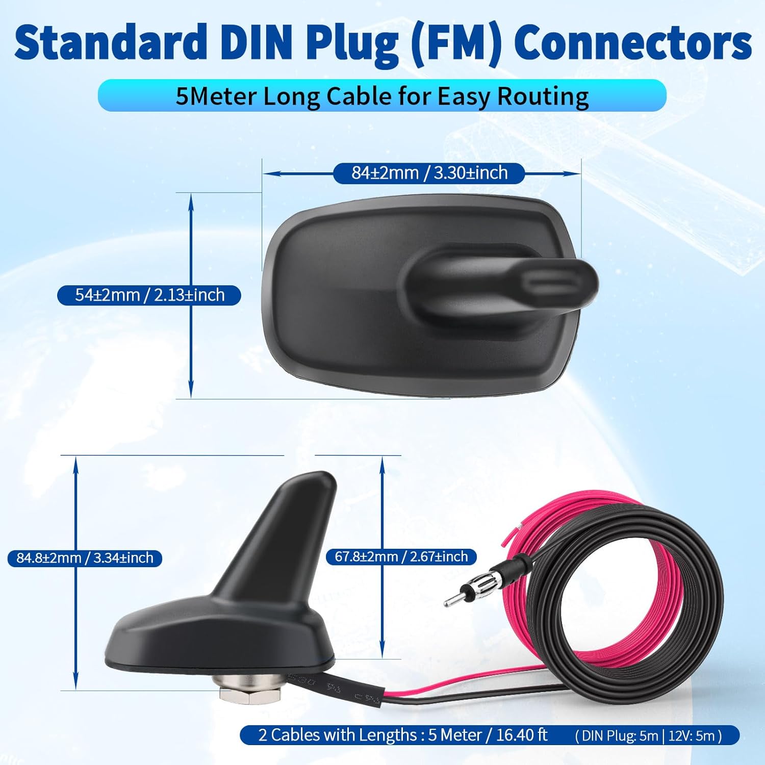 Bingfu Universal Shark Fin Antenna for Car Truck RV - FM/AM Radio Signal Booster with IP65 Waterproof, High Gain (17-23dB) Aerodynamic Roof Aerial for Urban/Rural/Remote Areas