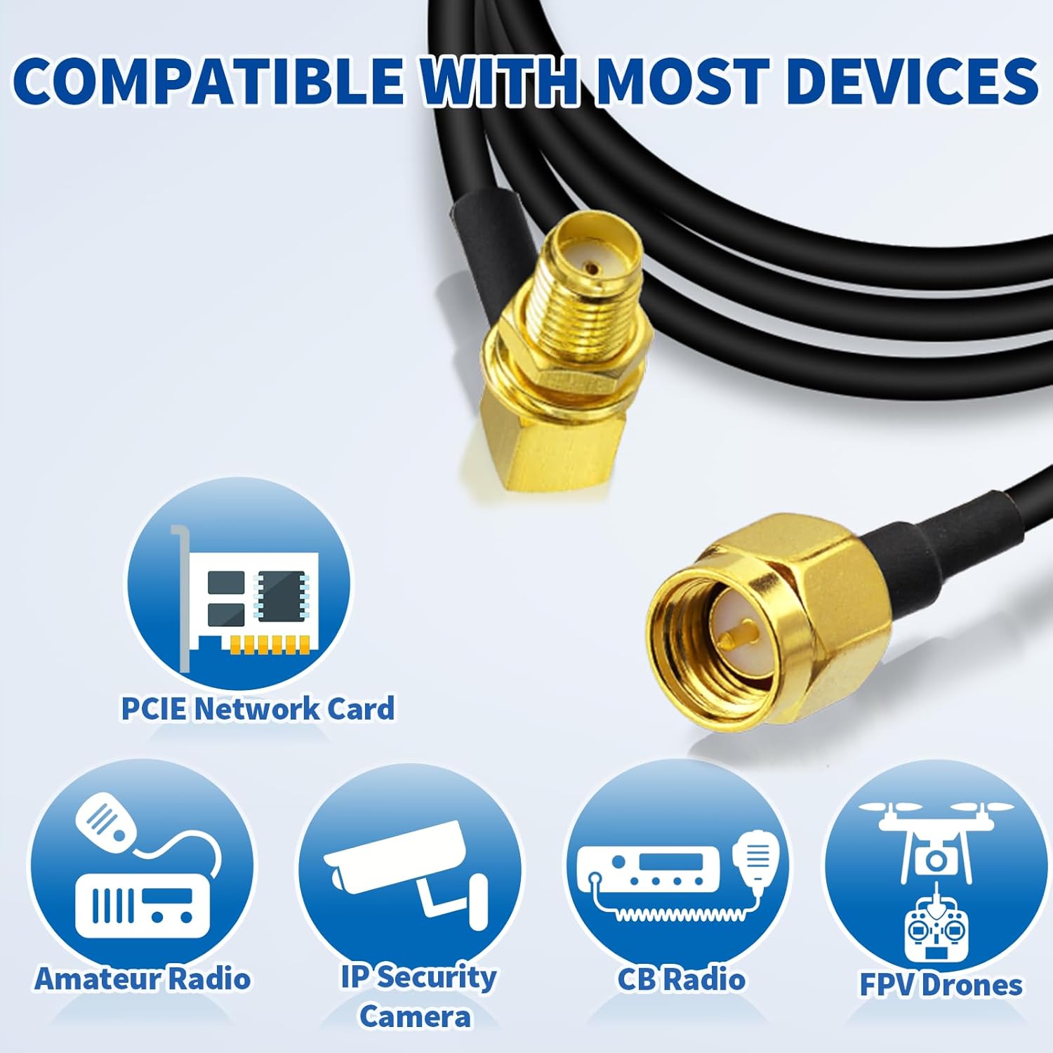 BINGFU 1M SMA Antenna Cable SMA Male to SMA Female 4G LTE Antenna Extension Cable Compatible with 4G LTE WLAN FPV Homematic CCU2 CC1101 Huawei Router Multi-Way