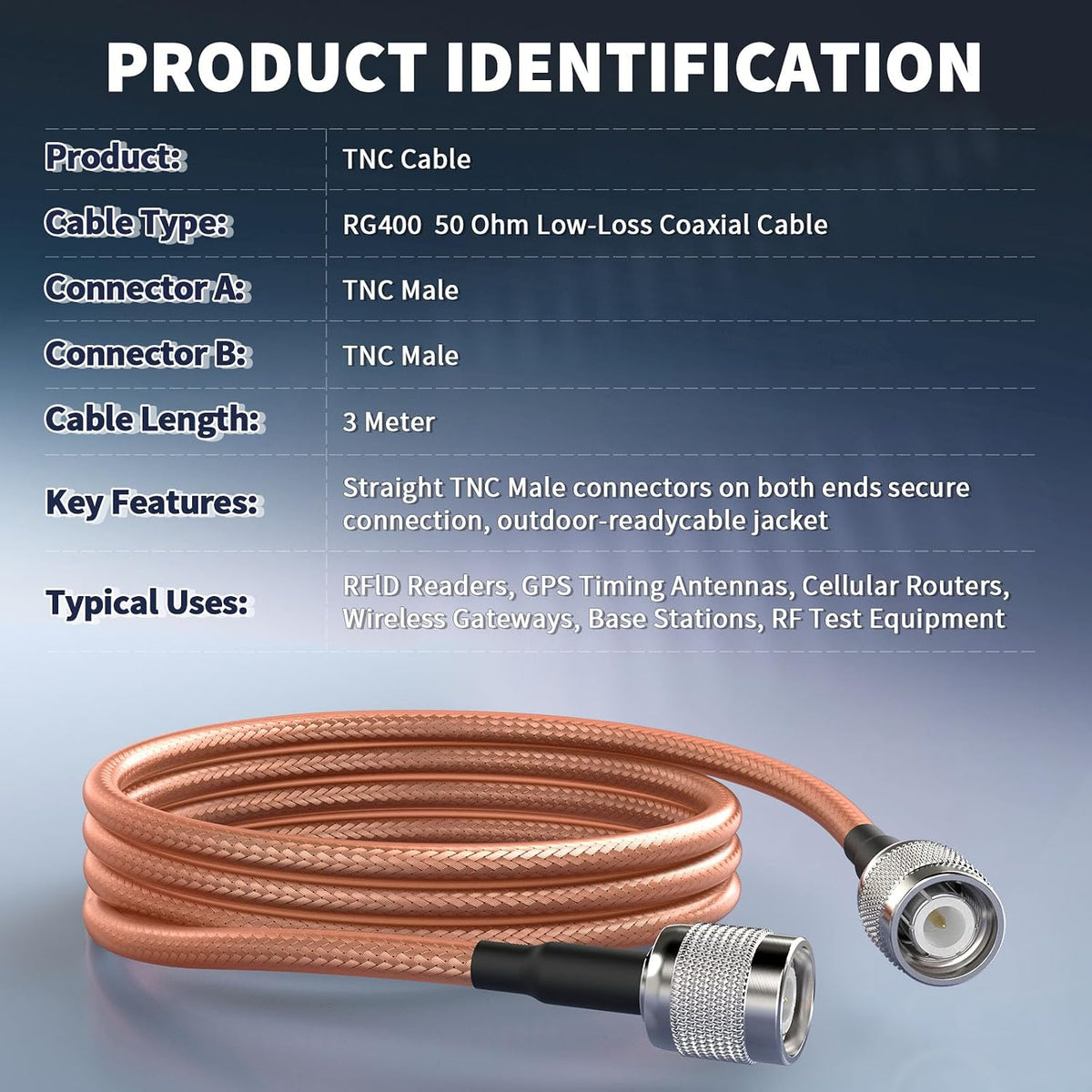 BINGFU TNC Kabel TNC Stecker auf Stecker RG400 Verlustarmes Koaxialkabel 3 m