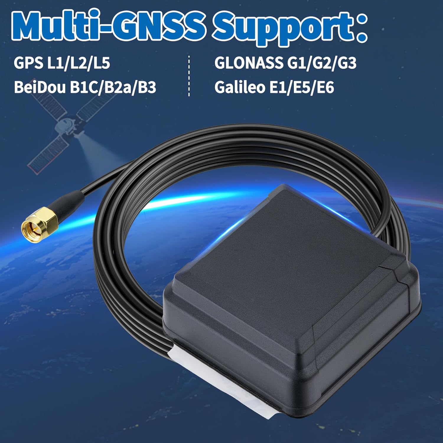 Bingfu Quad-System GNSS Antenna - High-Gain 28dB LNA, IP65 Waterproof, GPS/BeiDou/GLONASS/Galileo/QZSS/SBAS, SMA Male Connector for Automotive, Surveying, Outdoor