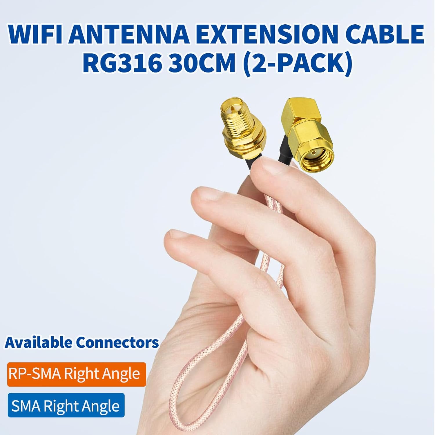 WLAN Antennen Verlängerungskabel RP-SMA Stecker Rechtwinklig auf RP-SMA Buchse RG316 Kabel 30 cm für WiFi-Router-Sicherheit IP-Kamera-Monitor Mini-PCIE-Karte, 2 Stück