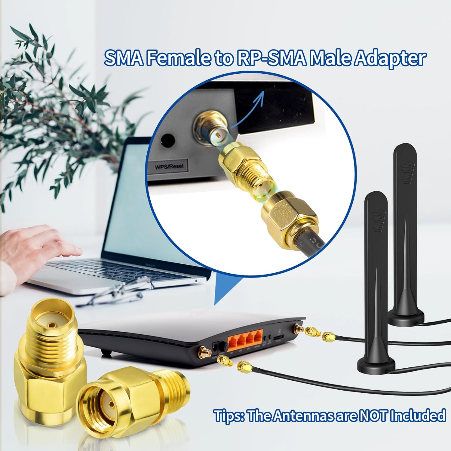 Bingfu RP-SMA-Stecker auf SMA-Buchse, Antennenanschluss-Adapter (2-Stück) für WLAN-Router, PCIE-Netzwerkkarten-Adapter, FPV-Drohnen-Controller, Sicherheitskamera, 4G LTE Mobilfunk Wildkamera