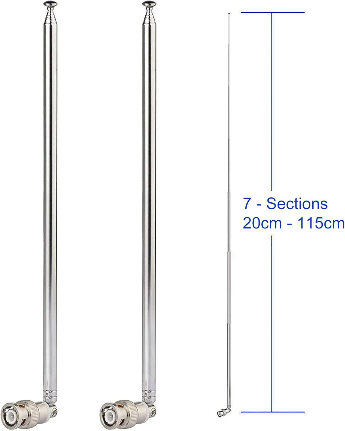 Bingfu Police Radio Scanner Antenna 20-1300MHz 7 Section Telescopic BNC Male 2-Pack Handheld Ham CB Antenna for Uniden Whistler Police Scanner Two Way Radio Frequency Counter