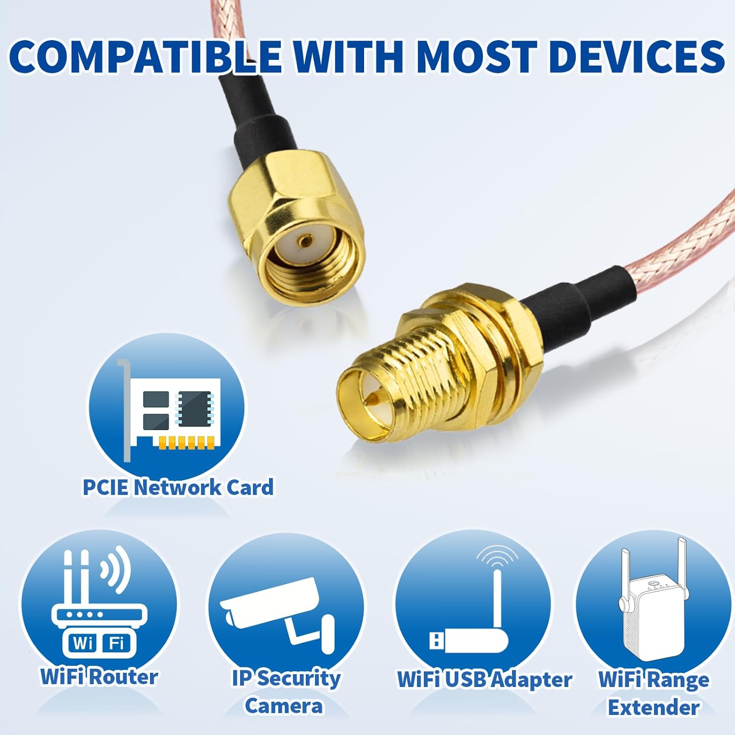 Bingfu RP-SMA-Stecker auf RP-SMA-Buchse Kabel 30cm RG316 WiFi-Antennenverlängerungs Koaxialkabel (2 Stück) für Drahtlose Mini PCI Express PCIE Netzwerkkarten WiFi Adapter WiFi Router Gateway