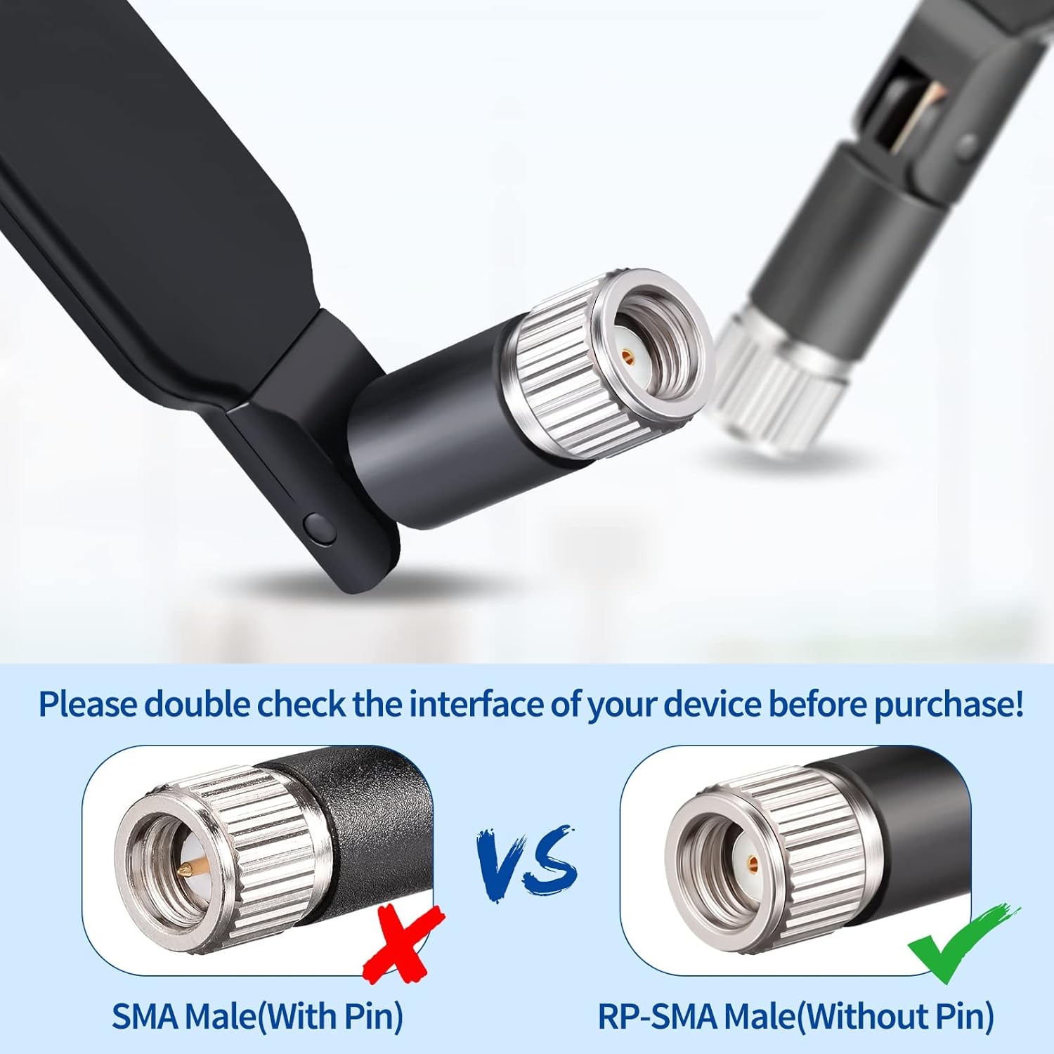 RP-SMA connector interface detail for Bingfu 4G LTE antenna to prevent purchasing errors