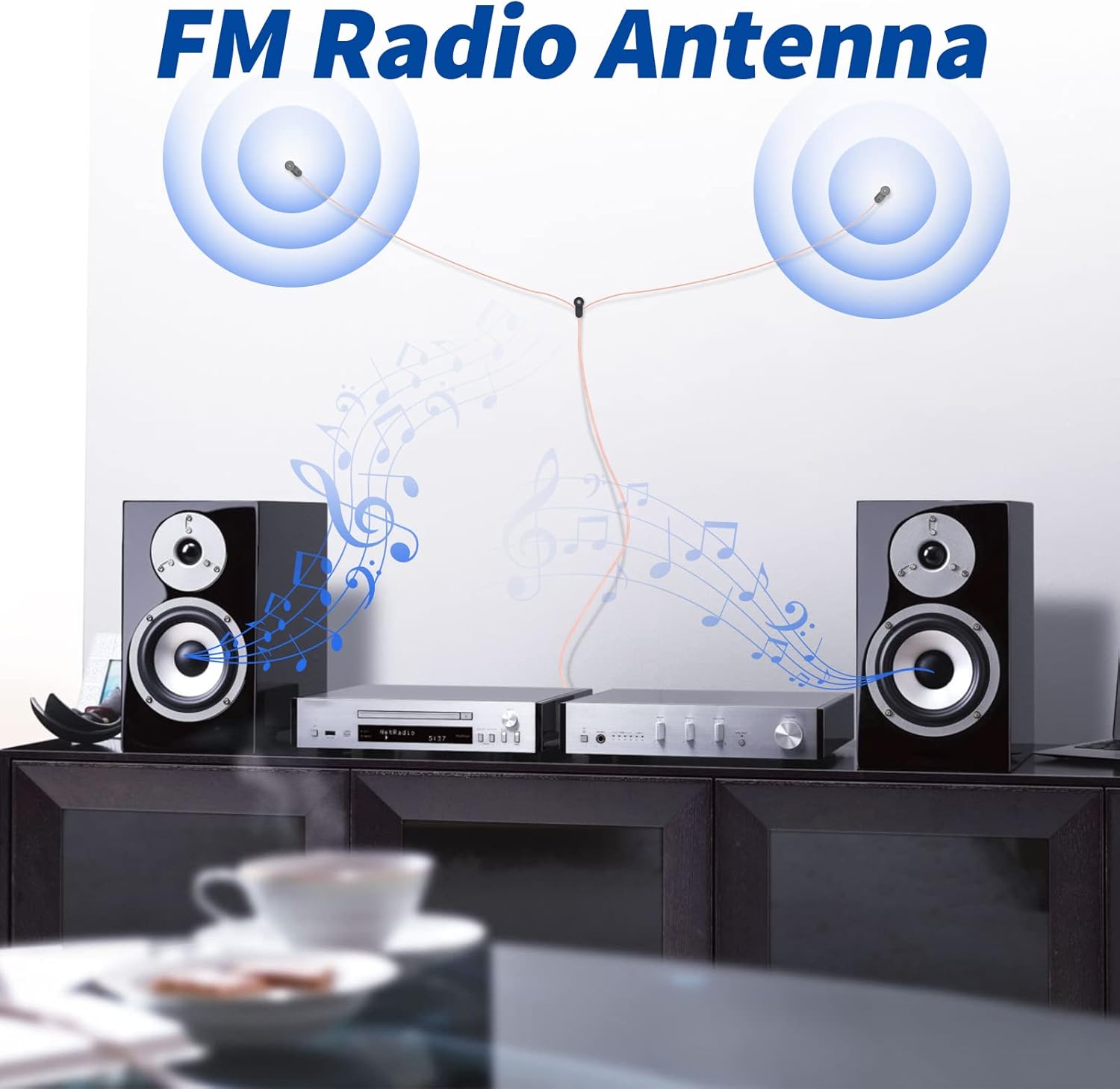 Bingfu UKW Radio Antenne FM Zimmerantenne Wurfantenne Dipolantenne mit 3 Adapter Kompatibel mit Yamaha Denon Pionier Marantz Bose Wave Musiksystem Stereo Innenempfänger Audio-Radio-AV-Empfänger