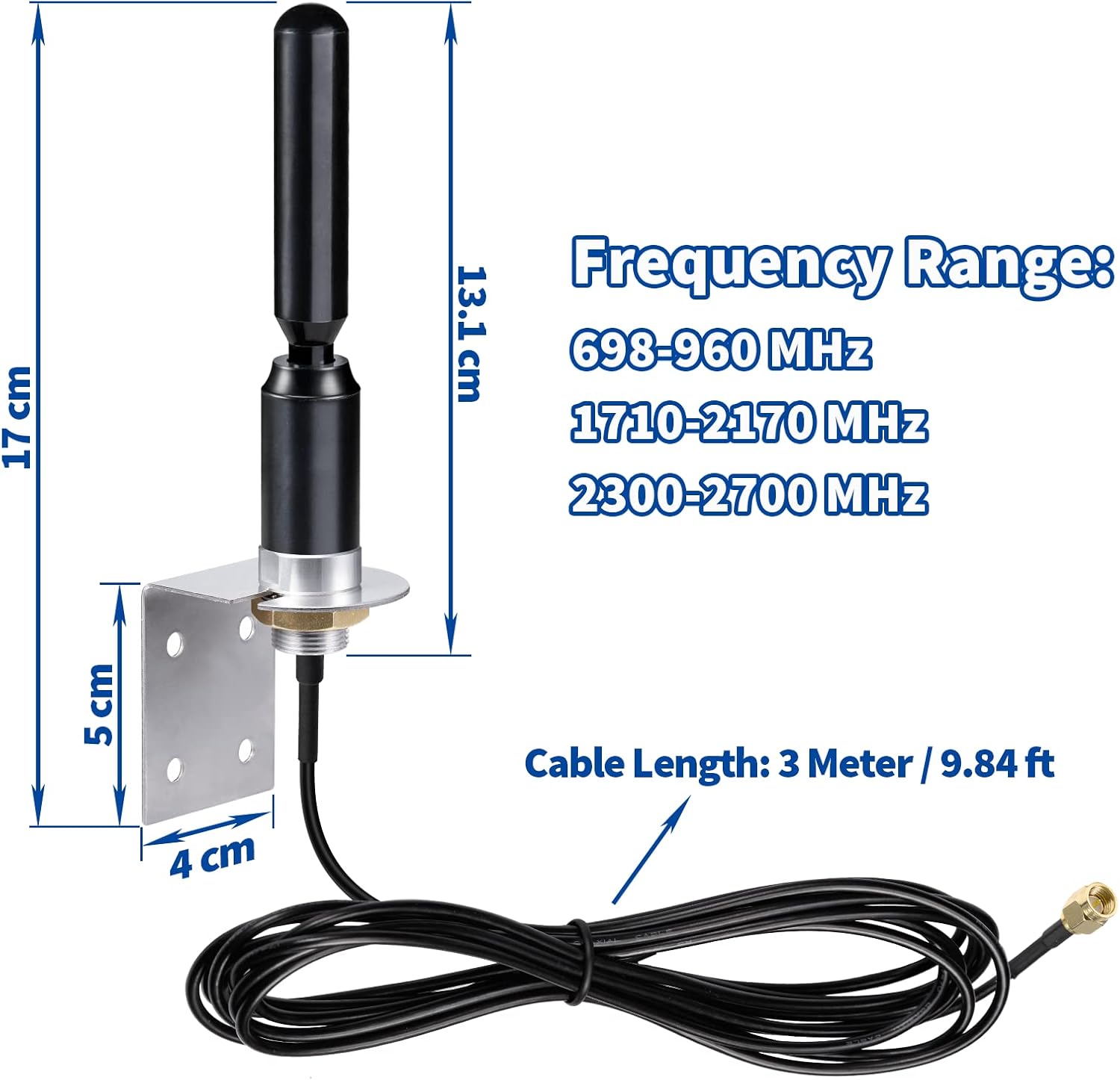 4G LTE Antenne SMA 3dBi 698-2700MHz wasserdichte Antenne zur Wandmontage mit 3 Meter Kabel Kompatibel mit 4G LTE Router Gateway Modem Mobilfunkrouter Gateway Wildkamera