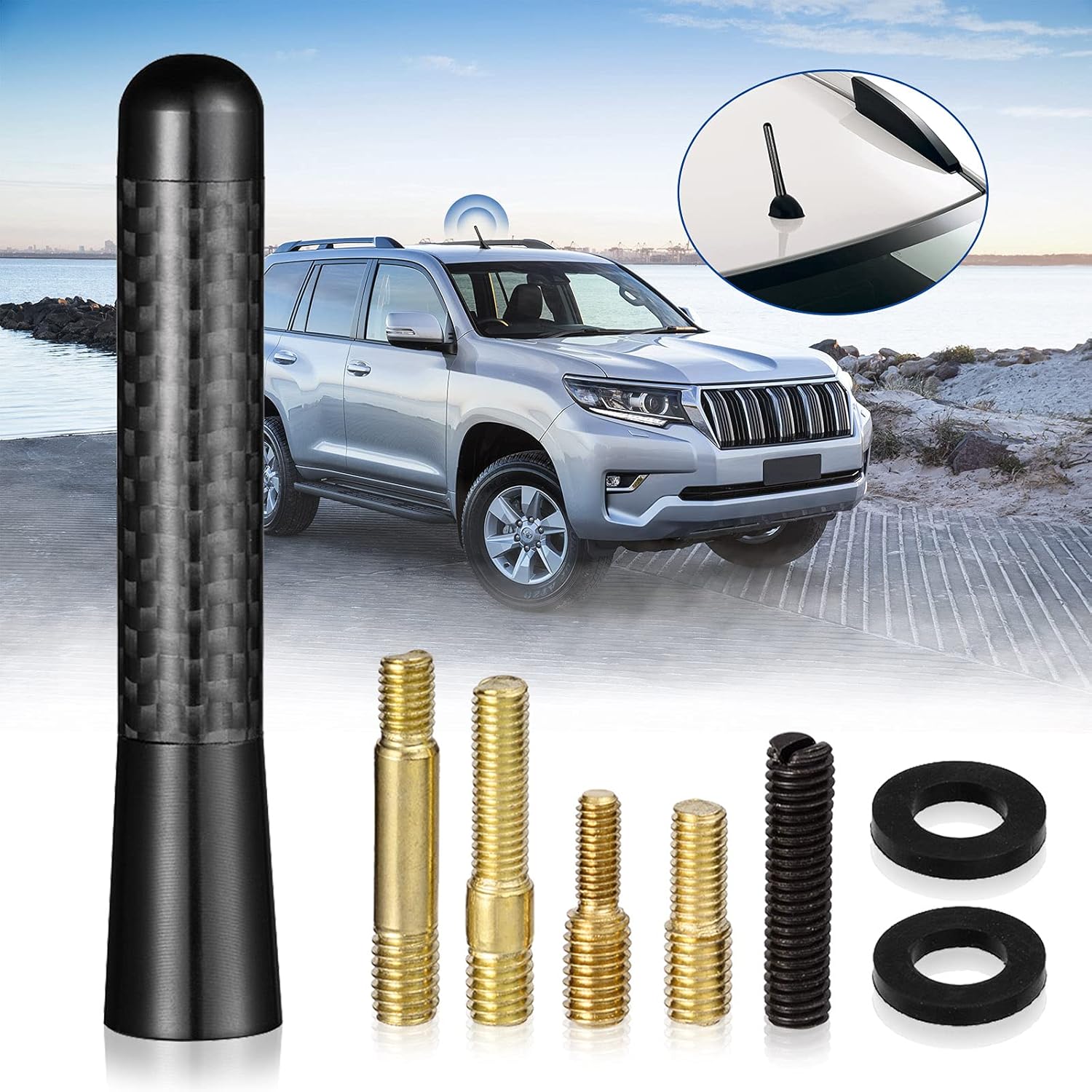 Autoantenne Universal 8cm KFZ Kurzstab Dachantenne Schwarz für FM AM Empfang Ersatz Auto Antenne mit M4.0 M5.0 M6.0 Schrauben