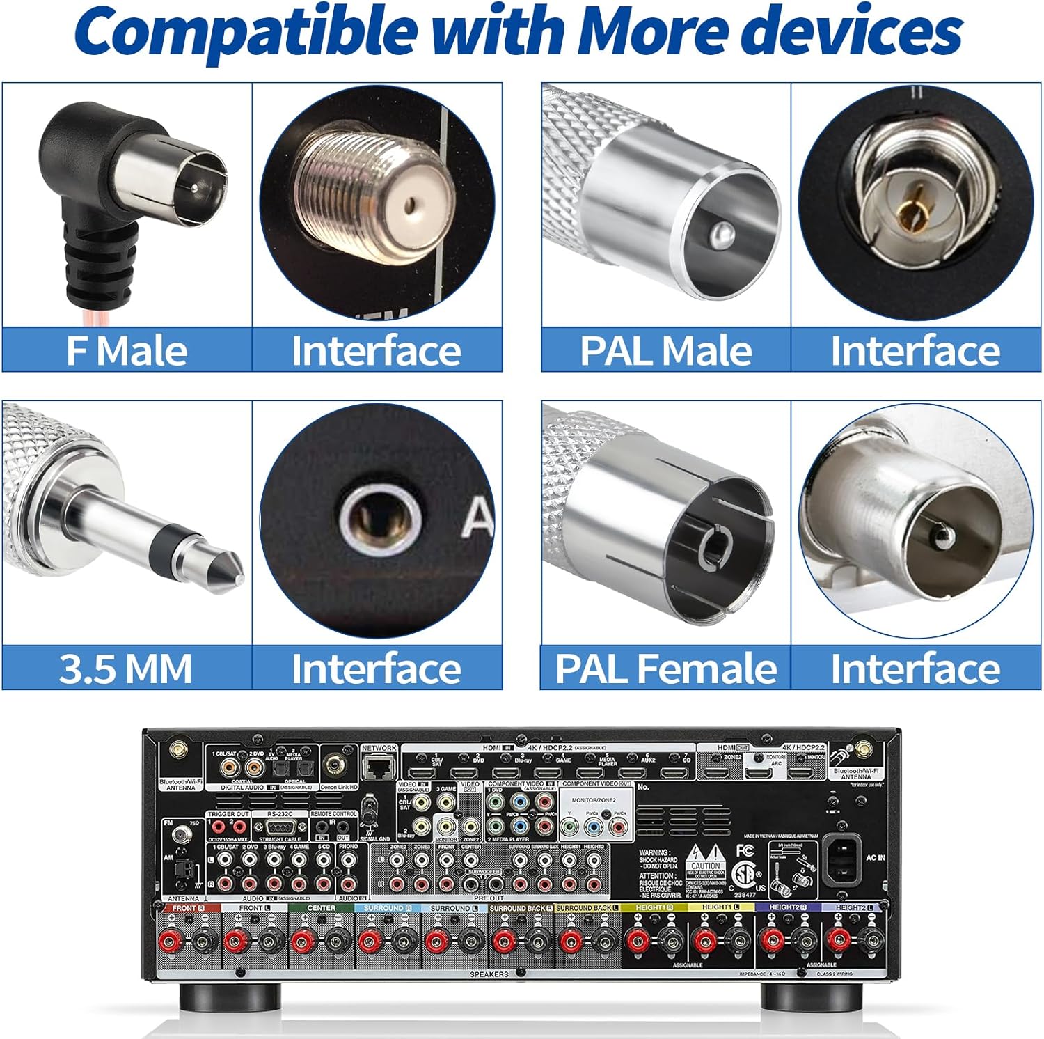 Bingfu UKW Radio Antenne FM Zimmerantenne Wurfantenne Dipolantenne mit 3 Adapter Kompatibel mit Yamaha Denon Pionier Marantz Bose Wave Musiksystem Stereo Innenempfänger Audio-Radio-AV-Empfänger