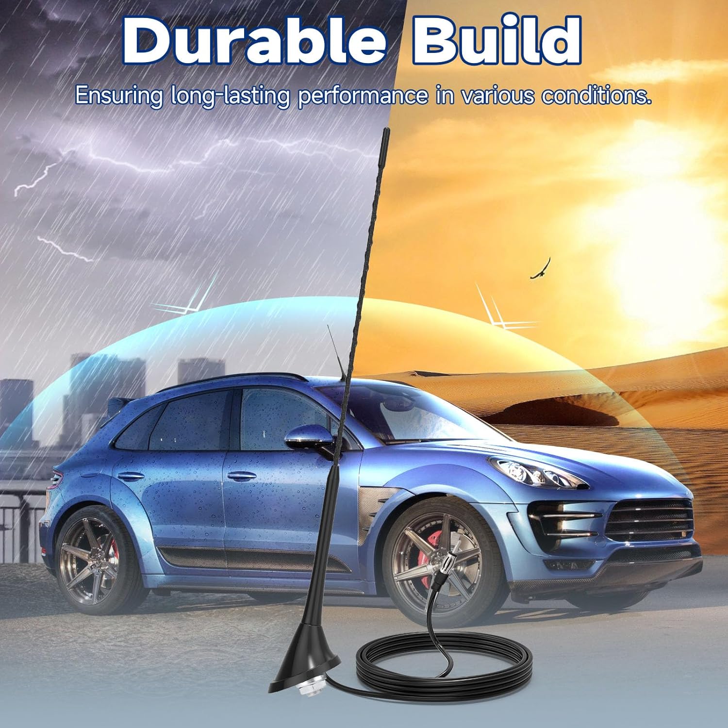 Autoantenne, Auto Dachmontage FM/AM Radio Antenne mit Montagebasis, 5M Kabel, DIN-Stecker für Auto, LKW, SUV Stereo-Headunit-Receiver