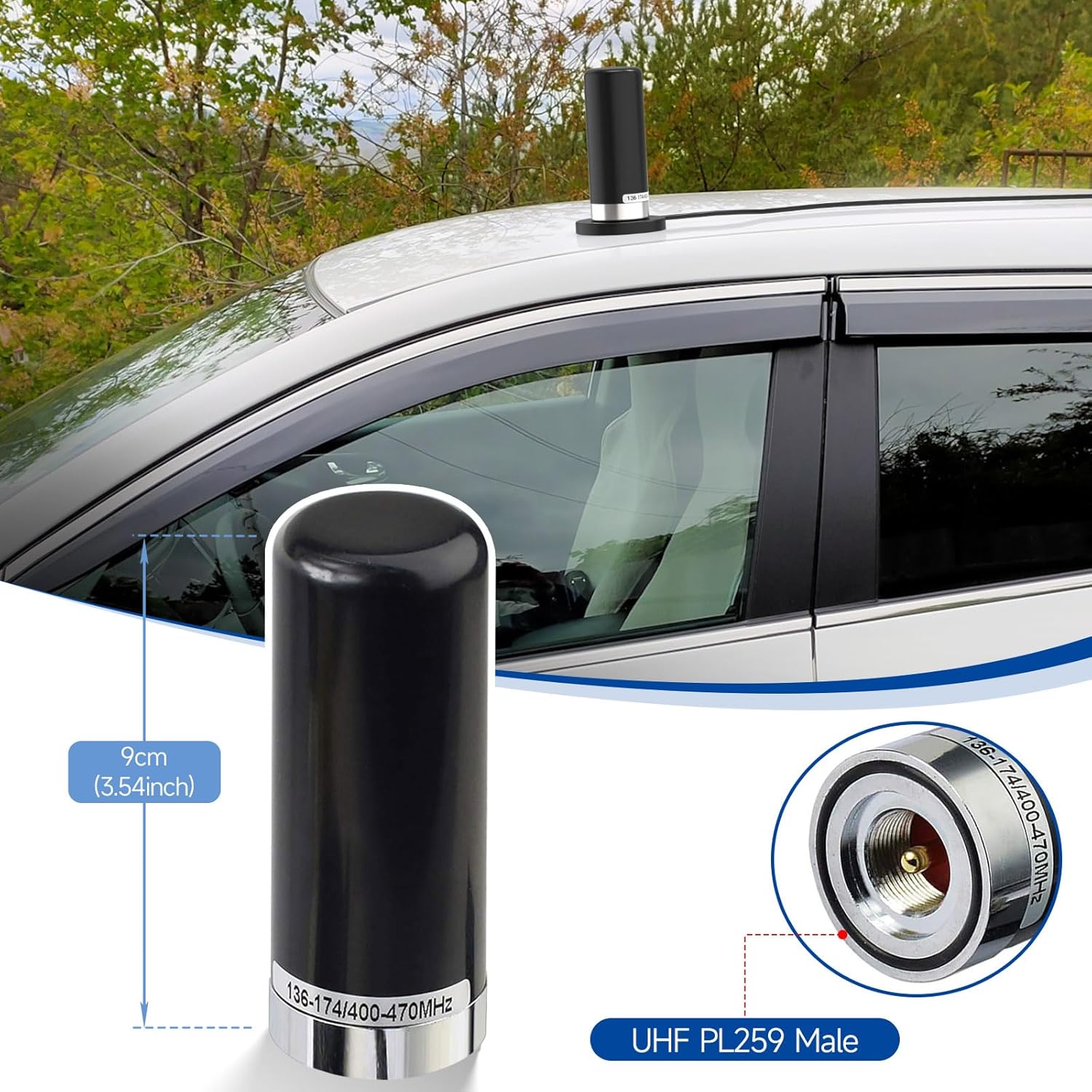Bingfu Vehicle Ham Radio Antenna Dual Band VHF UHF 136-174MHz 400-470MHz Low Profile PL259 Male Connector Antenna for Car Truck Amateur/Mobile/Two Way/Marine VHF Radio
