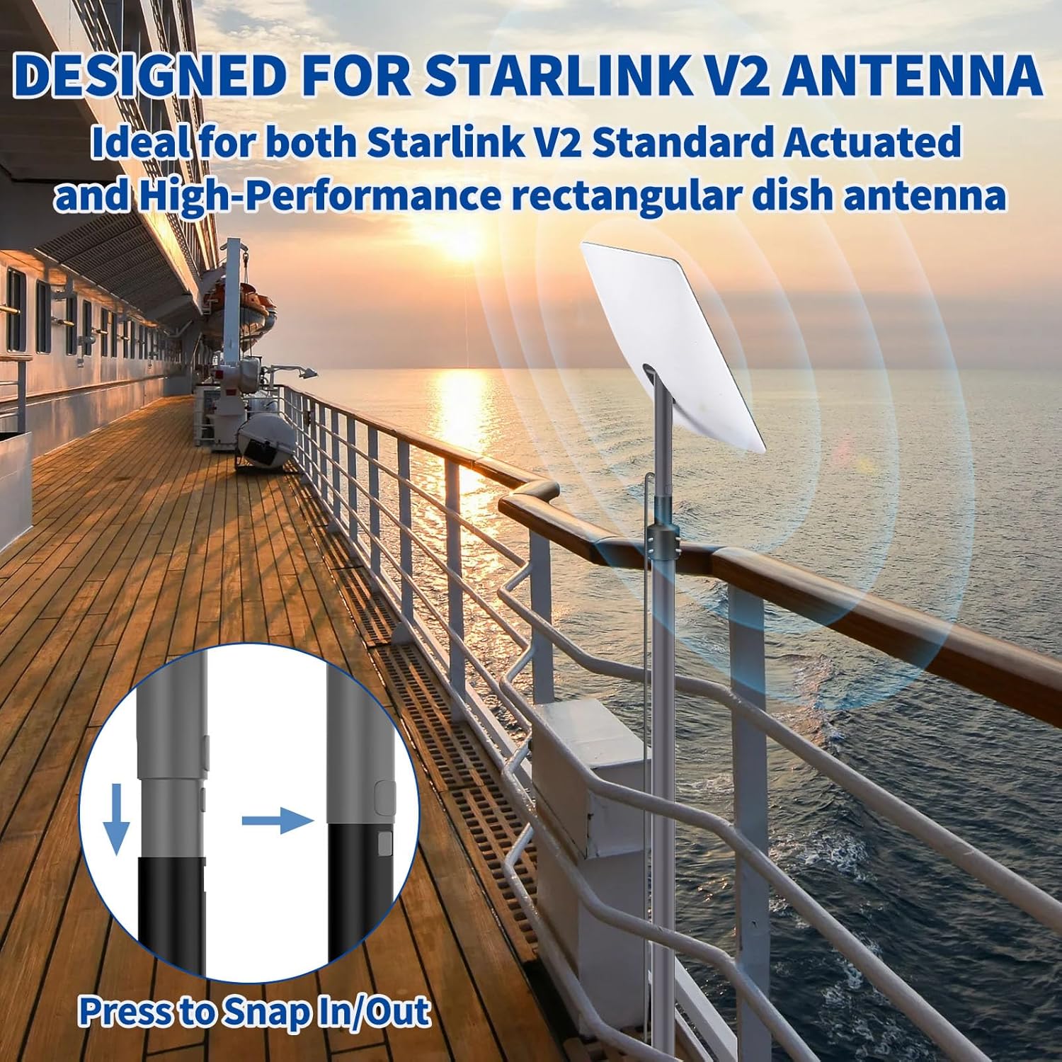 Sleeve Adapter Mastpol-Montagesatz für Starlink Gen2 V2 Dish Satellitenantenne - Passend für Rohrdurchmesser bis zu 2 Zoll - Sicherer Sleeve-Mount mit Anti-Rotationsrippe für Starlink Kits